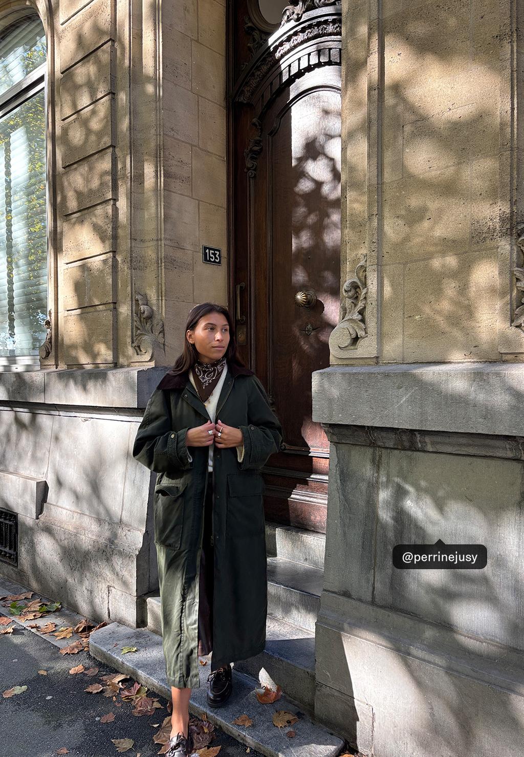 Long waxed parka with detachable hood