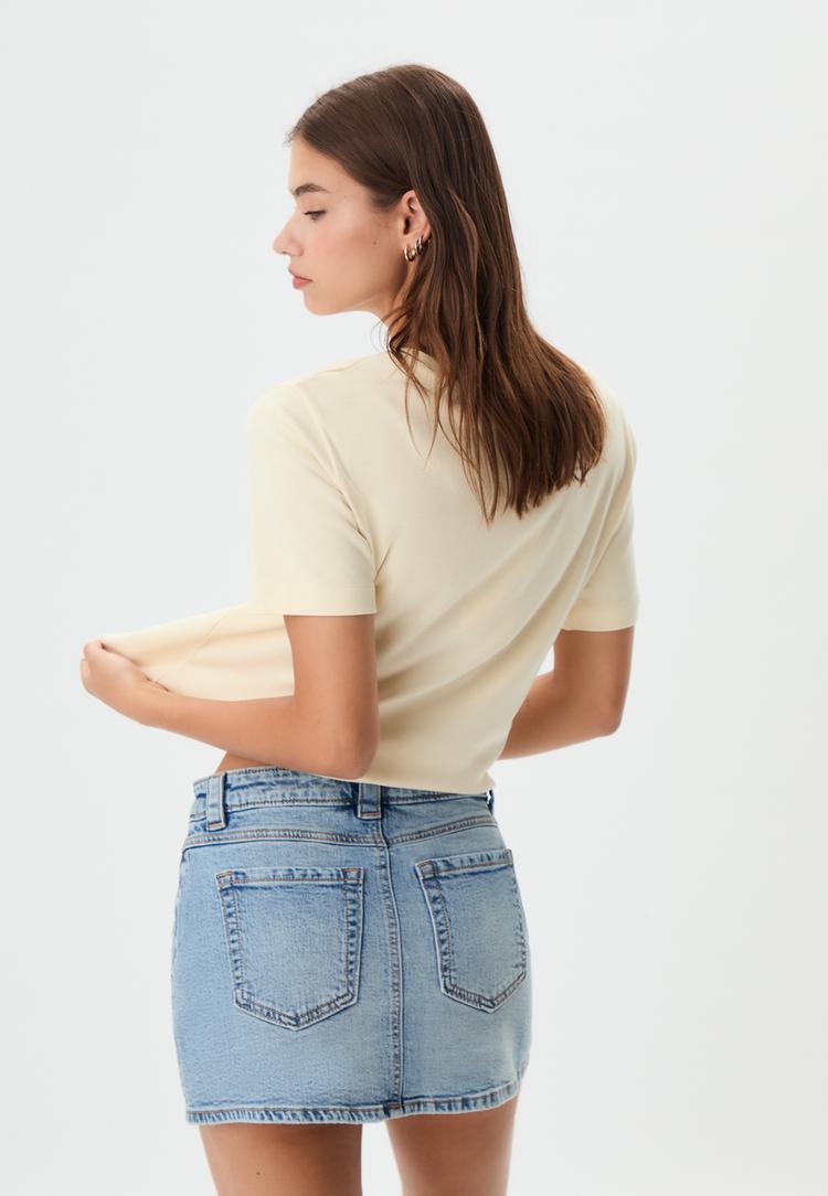 d62 denim skort with rhinestones