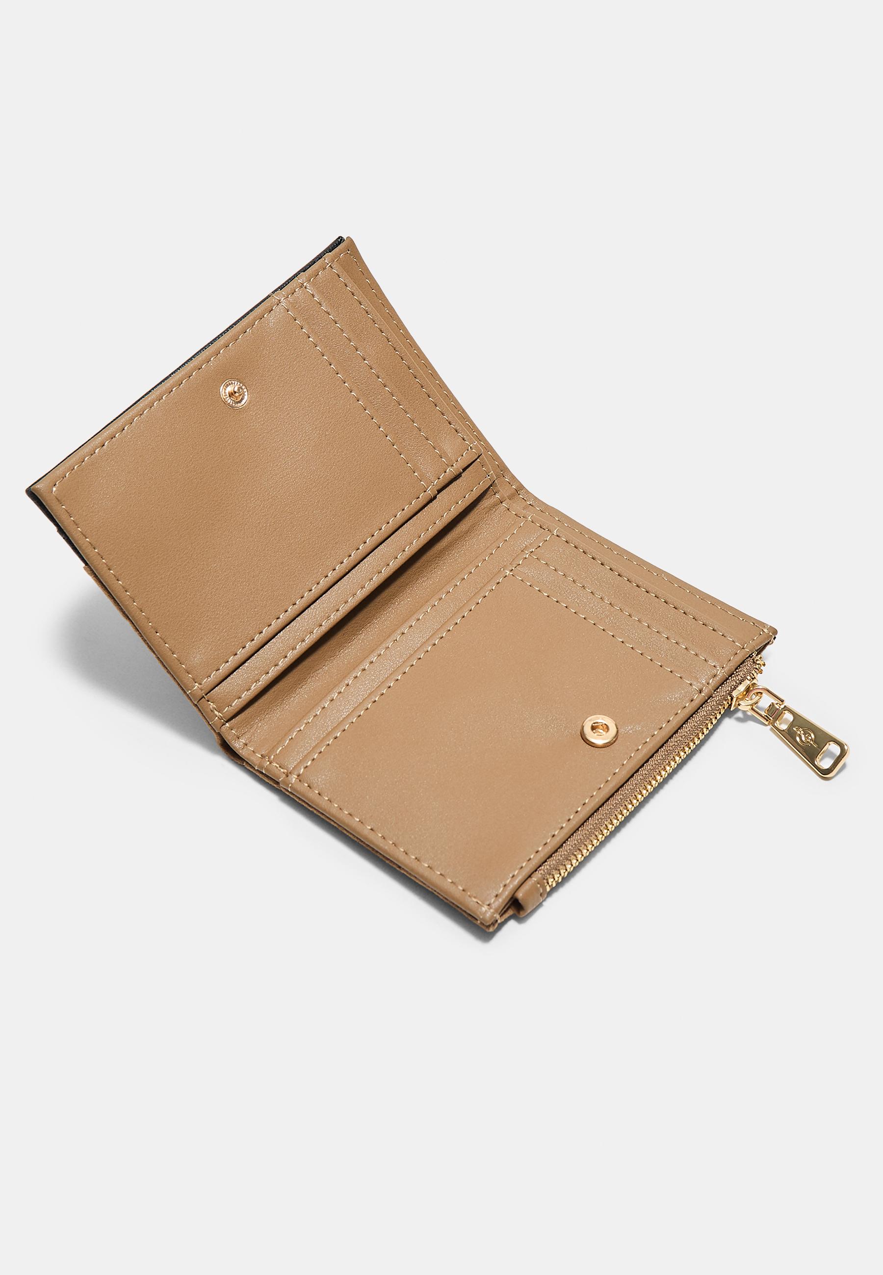 Compact quilted card holder purse — Pale camel