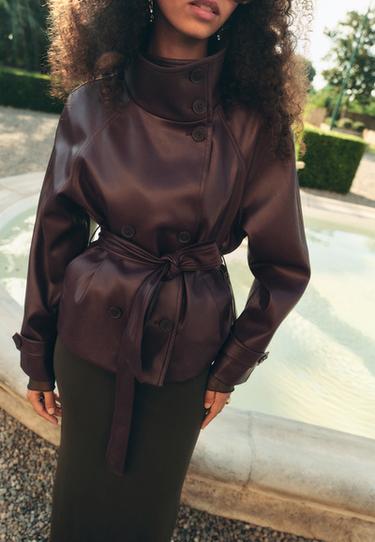 High neck leather effect trench coat — Purple 3