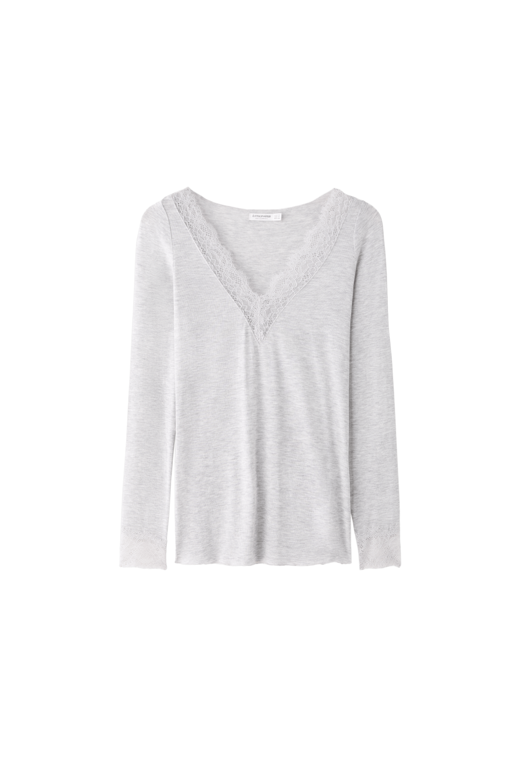 Stradivarius Kaşmir uzun kollu v yaka t-shirt görsel 5