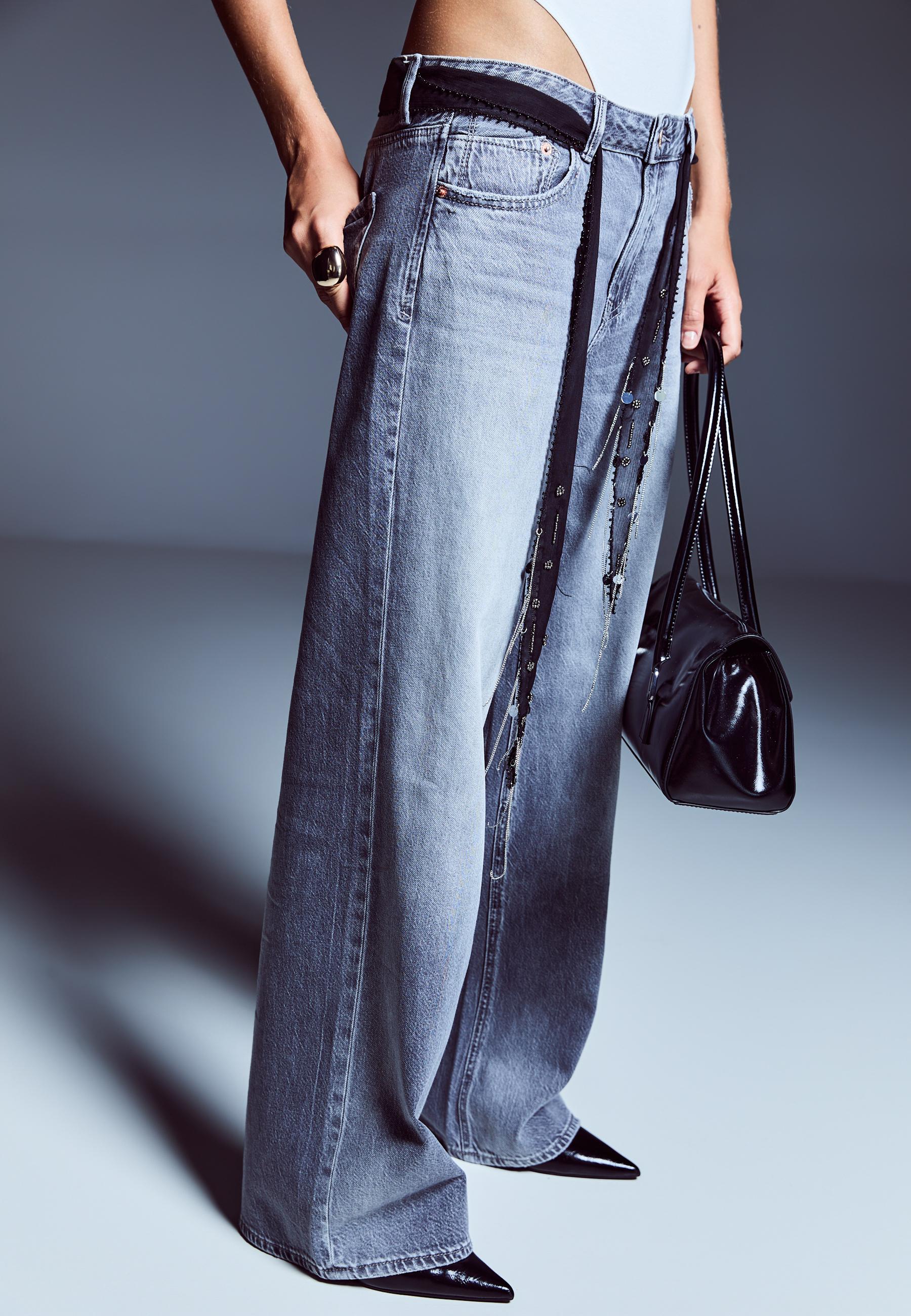 D91 Low wide-leg jeans — GREY DENIM WASH