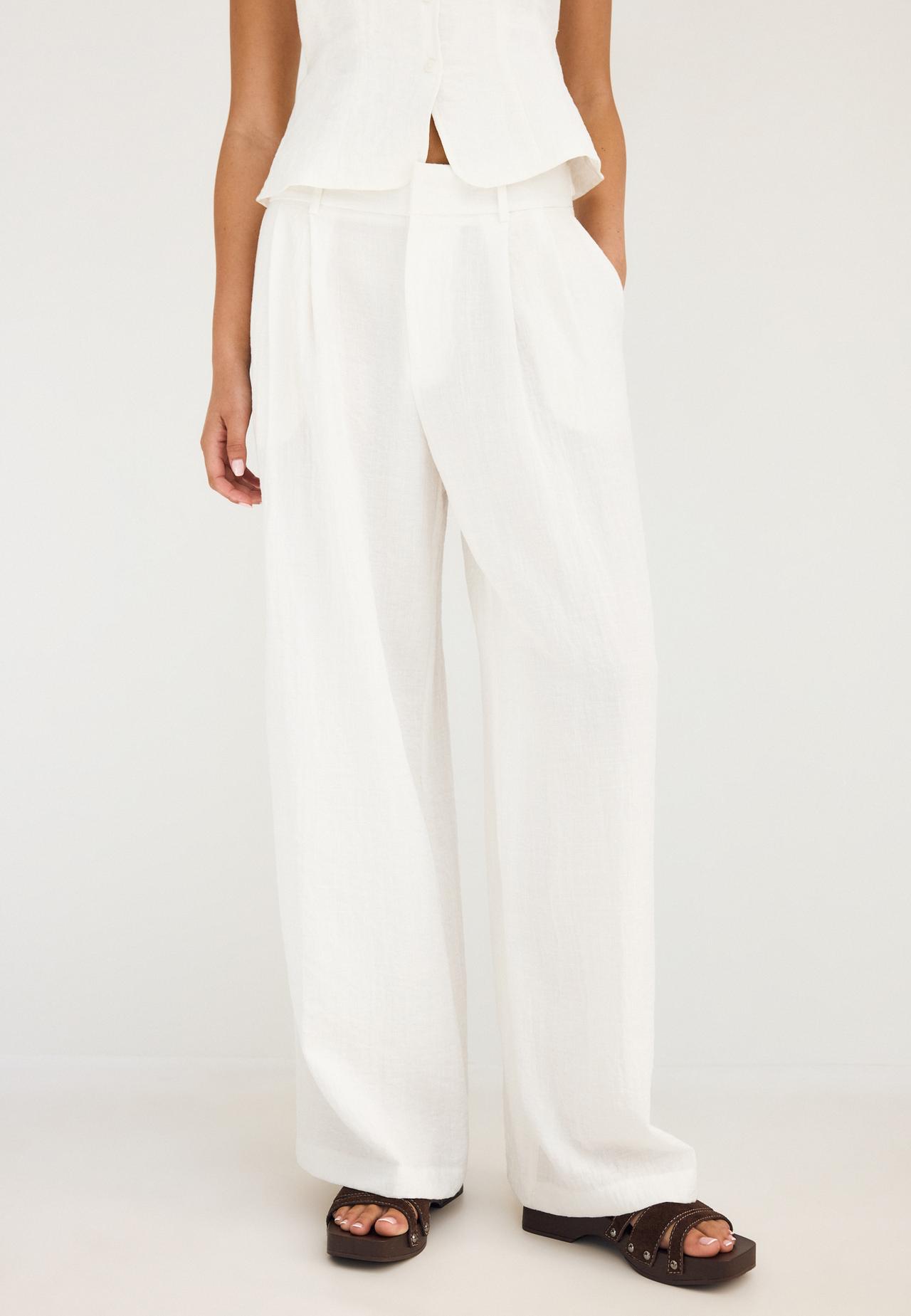 Adjustable rustic wide-leg button trousers — Ecru