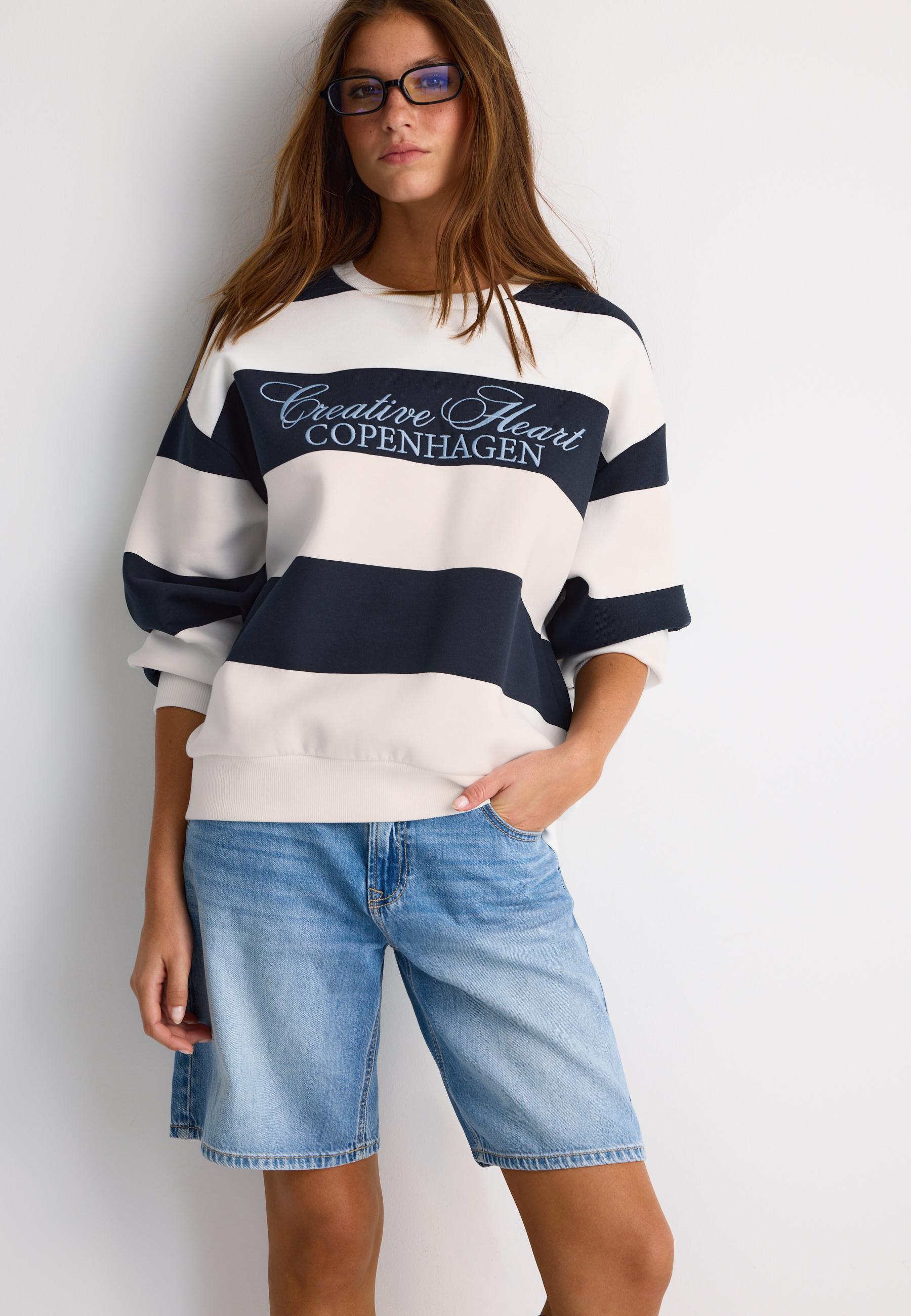 Embroidered Stripe Sweatshirt — Navy blue
