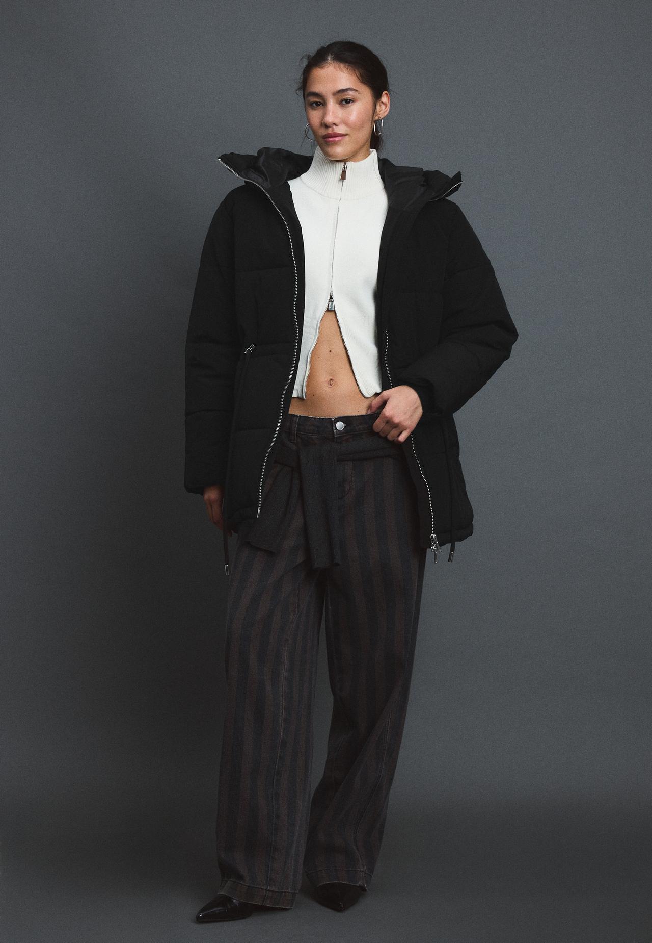 Mid-length padded coat — Black