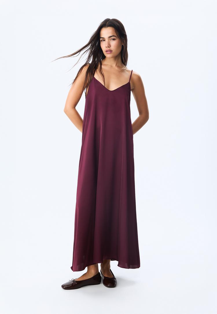 vestido largo fluido satinado
