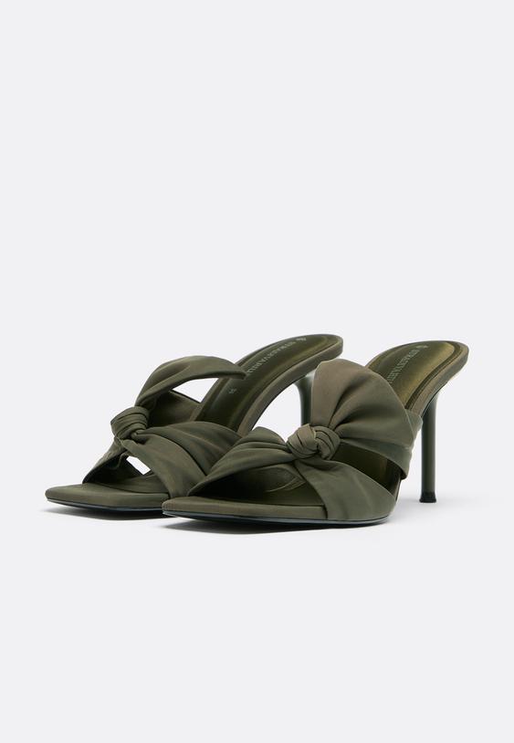 Stradivarius Heeled Tie Sandals Khaki 7