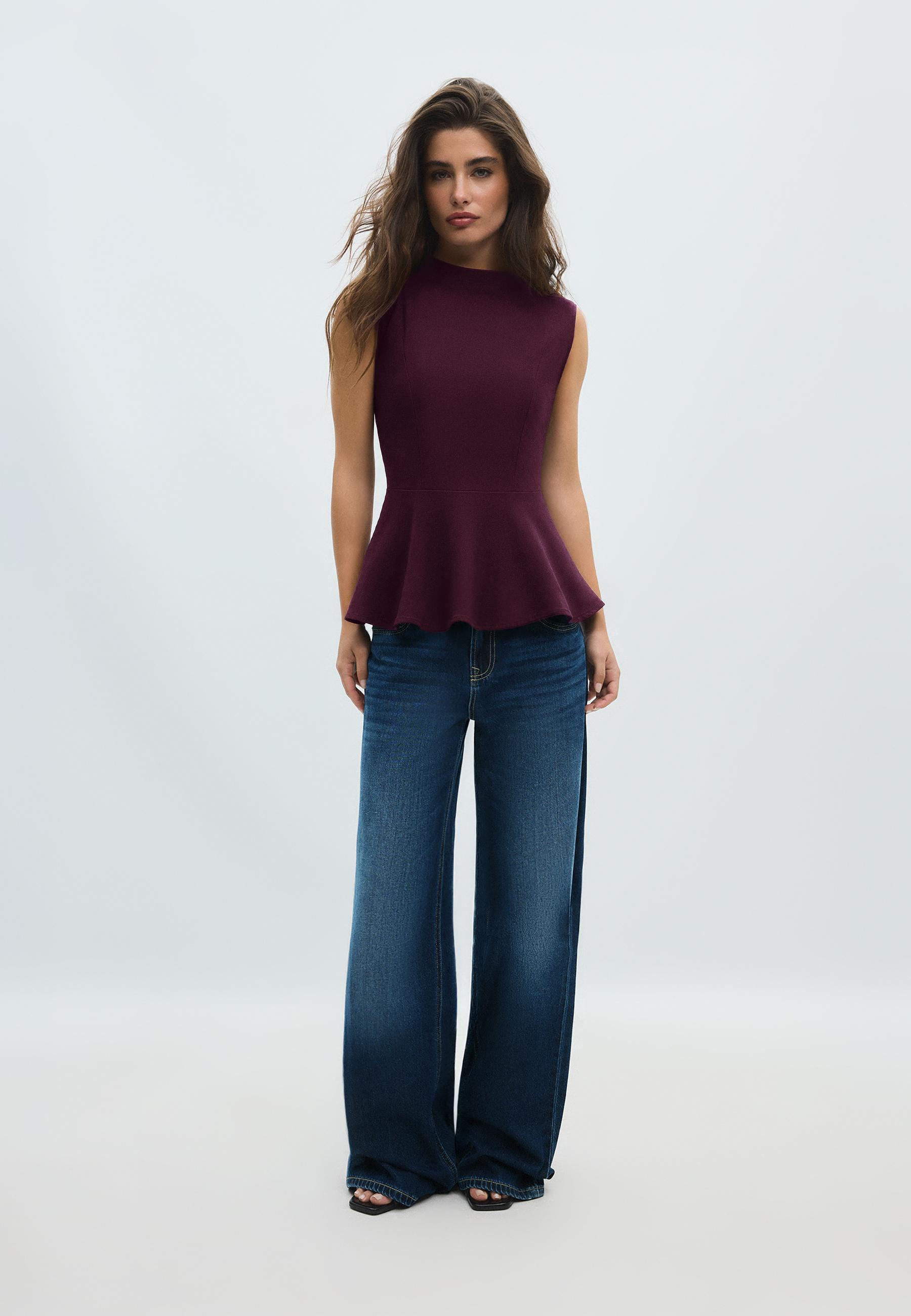 Stradivarius Αμάνικο Τοπ Peplum Με Όρθιο Γιακά Μωβ Xs