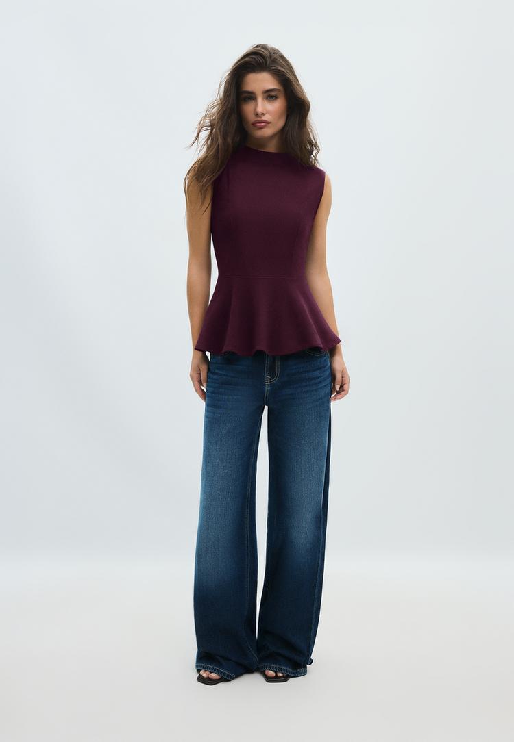 Stradivarius Ärmlös Peplum-Topp Med Hög Krage 0-650 S