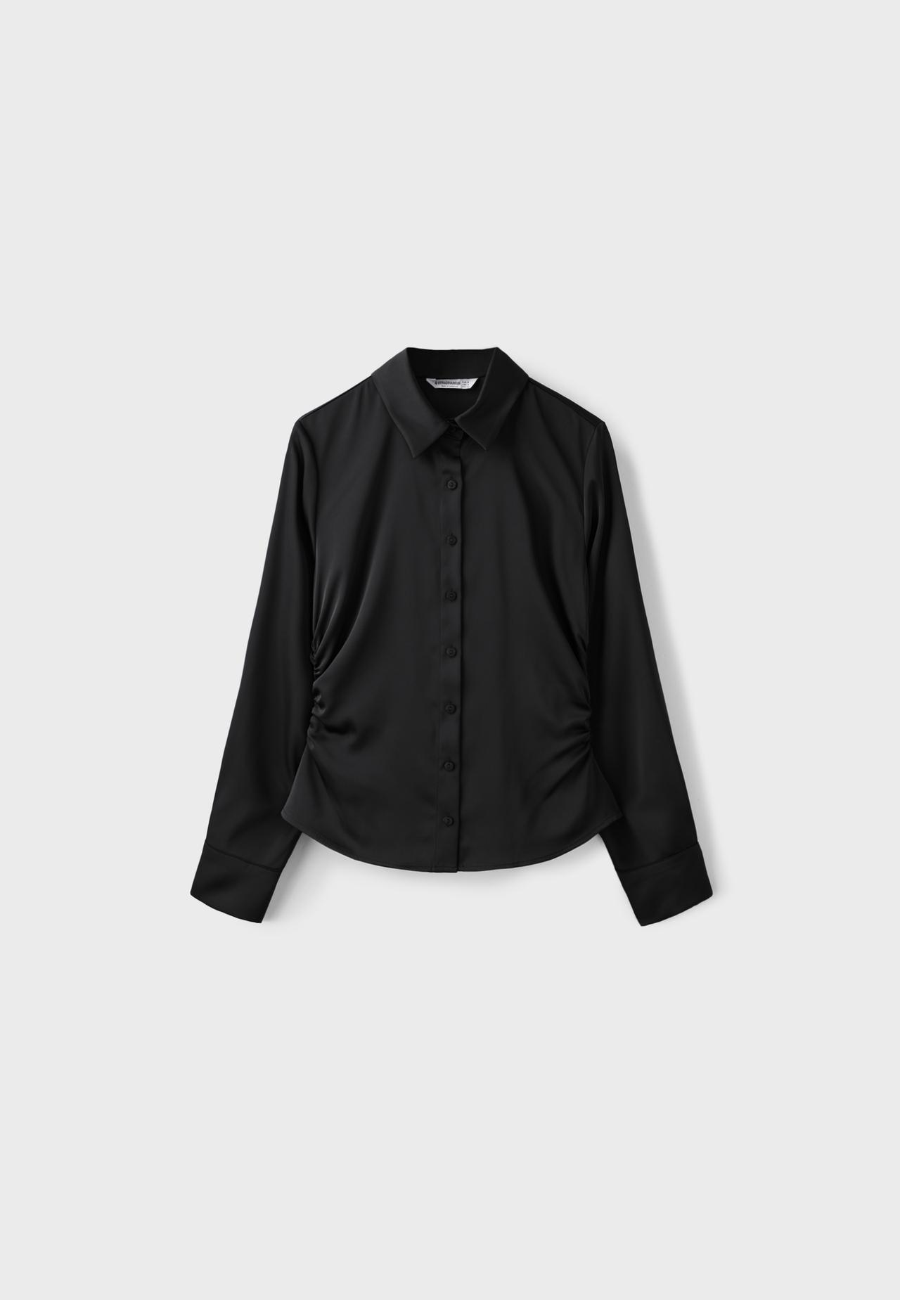 Gathered sateen shirt — Black
