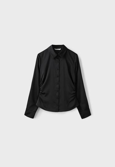 Gathered sateen shirt — Black 7