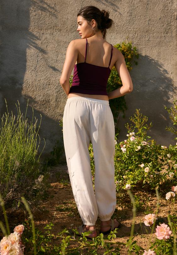 pantalon bombacho efecto lino