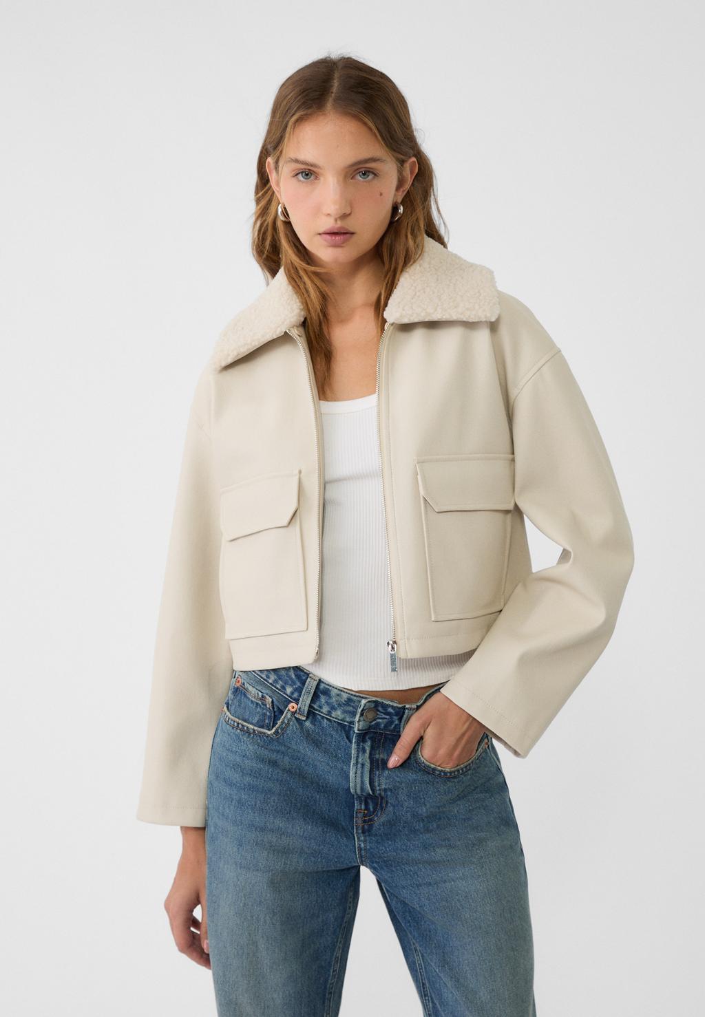 Faux shearling jacket with pockets