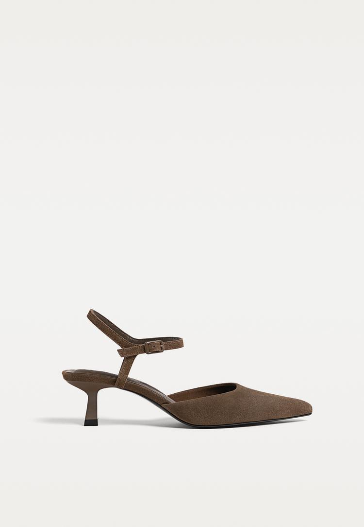 Stradivarius Γόβες Kitten Από Χοντρό Σουέντ Καφέ 38