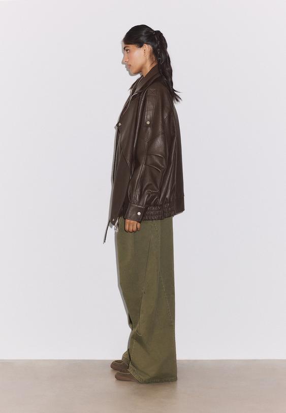 giacca oversize con risvolto in finta pelle