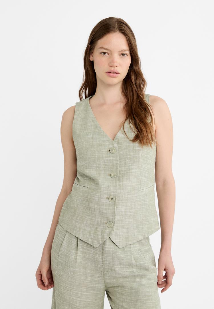 gilet sans manches en lin melange