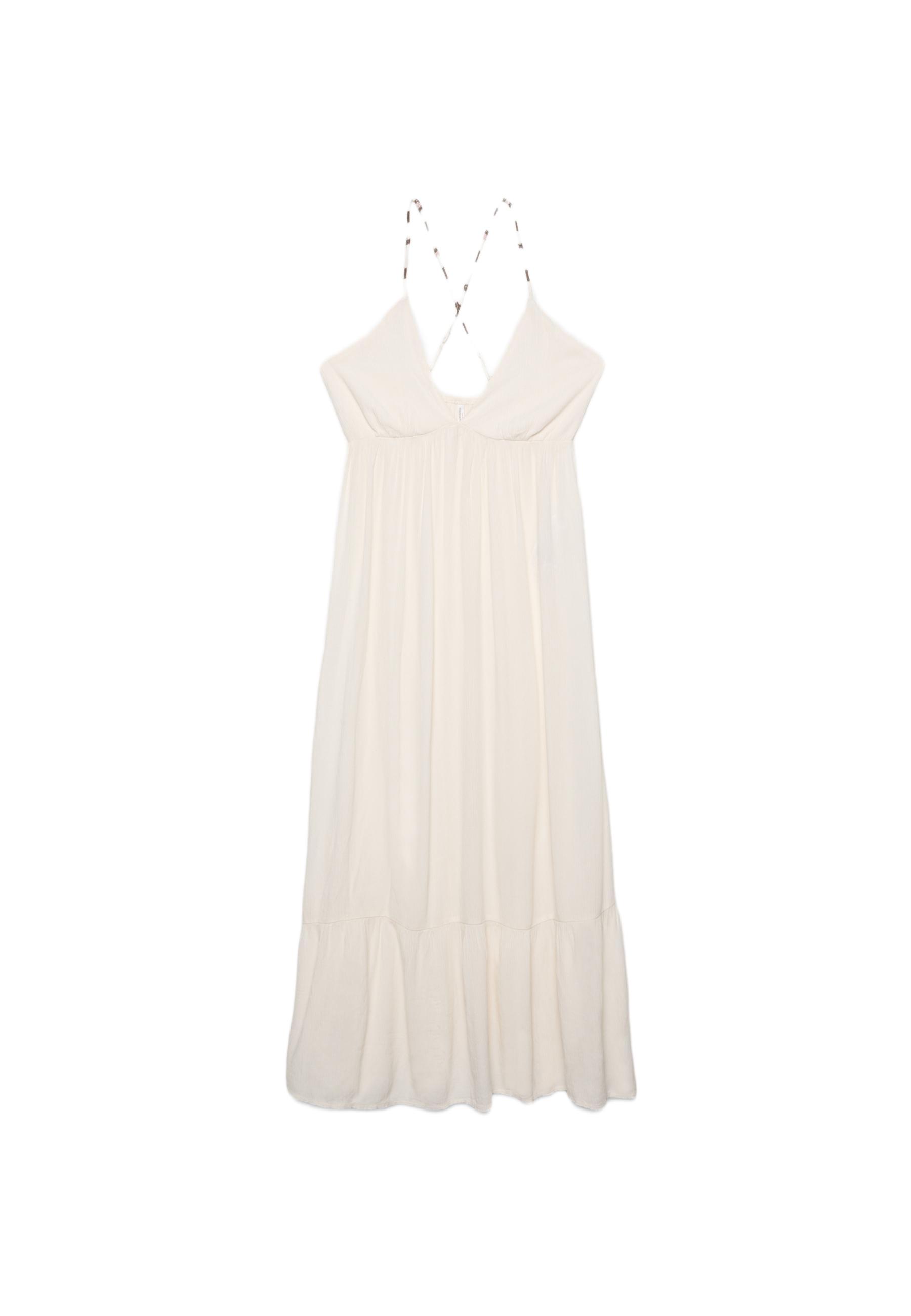 Long crepe dress with beading straps — Vanilla