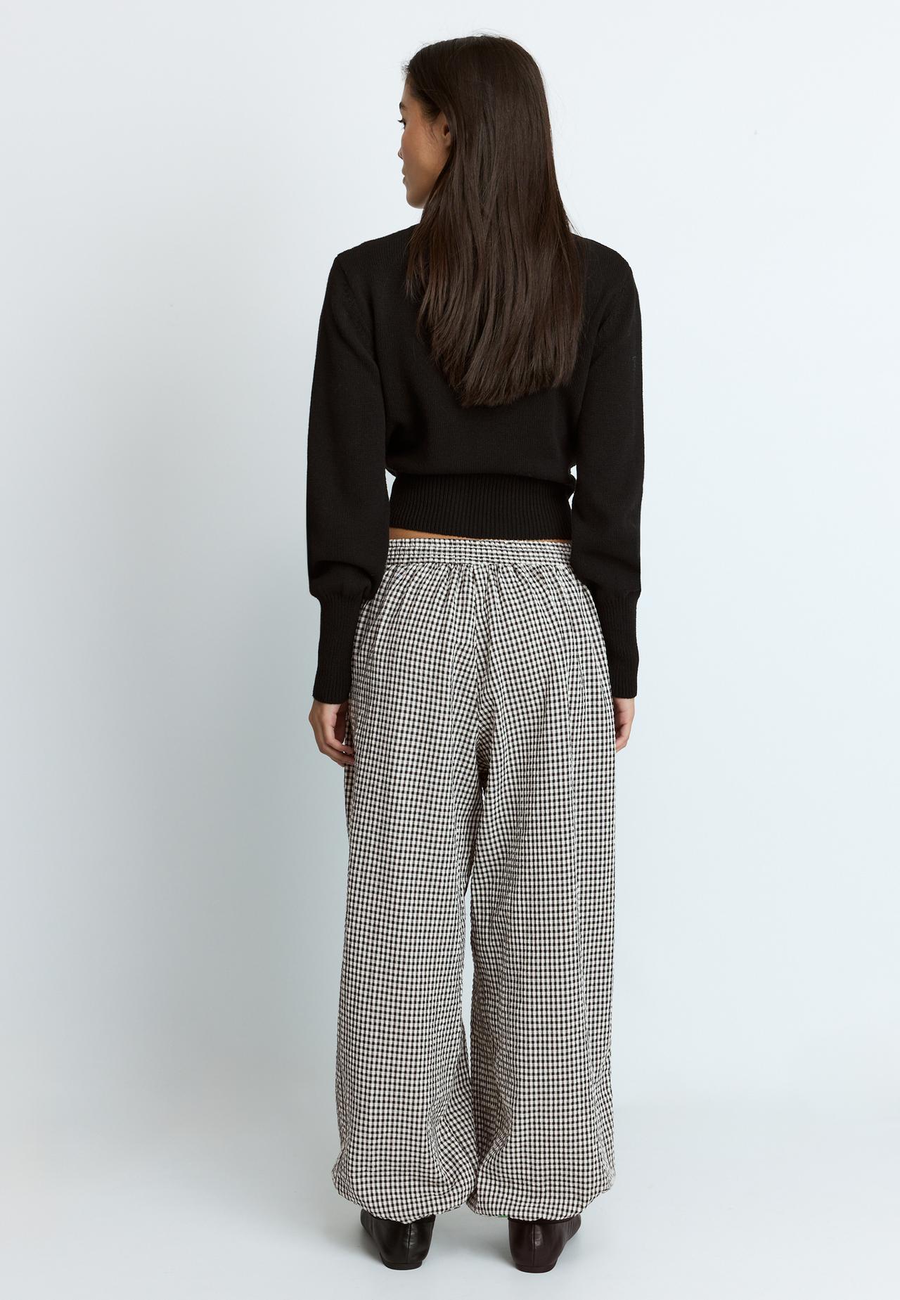 Check balloon trousers — Ecru