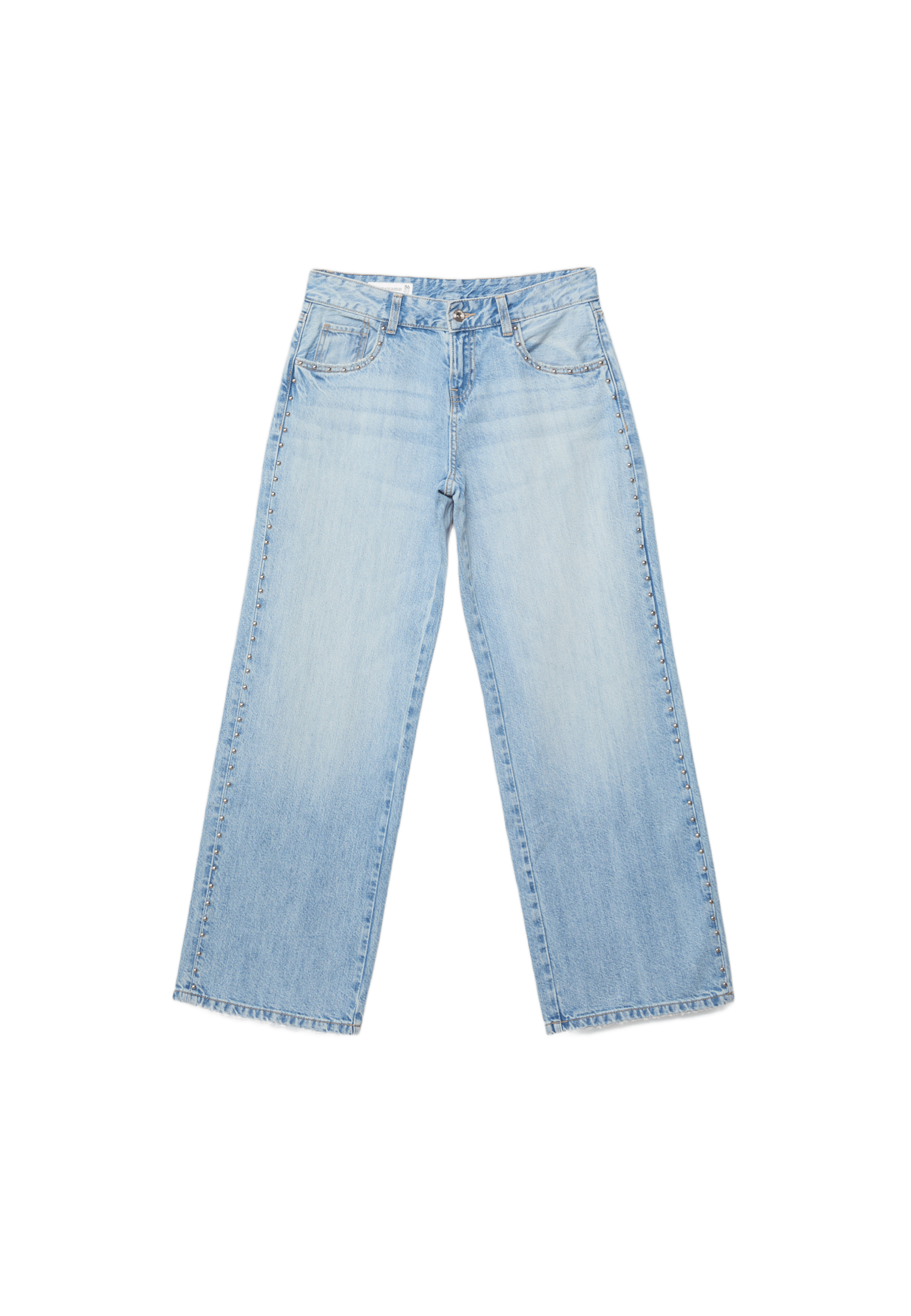 Wide-leg loose studded jeans — MEDIUM LIGHT BLUE DENIM