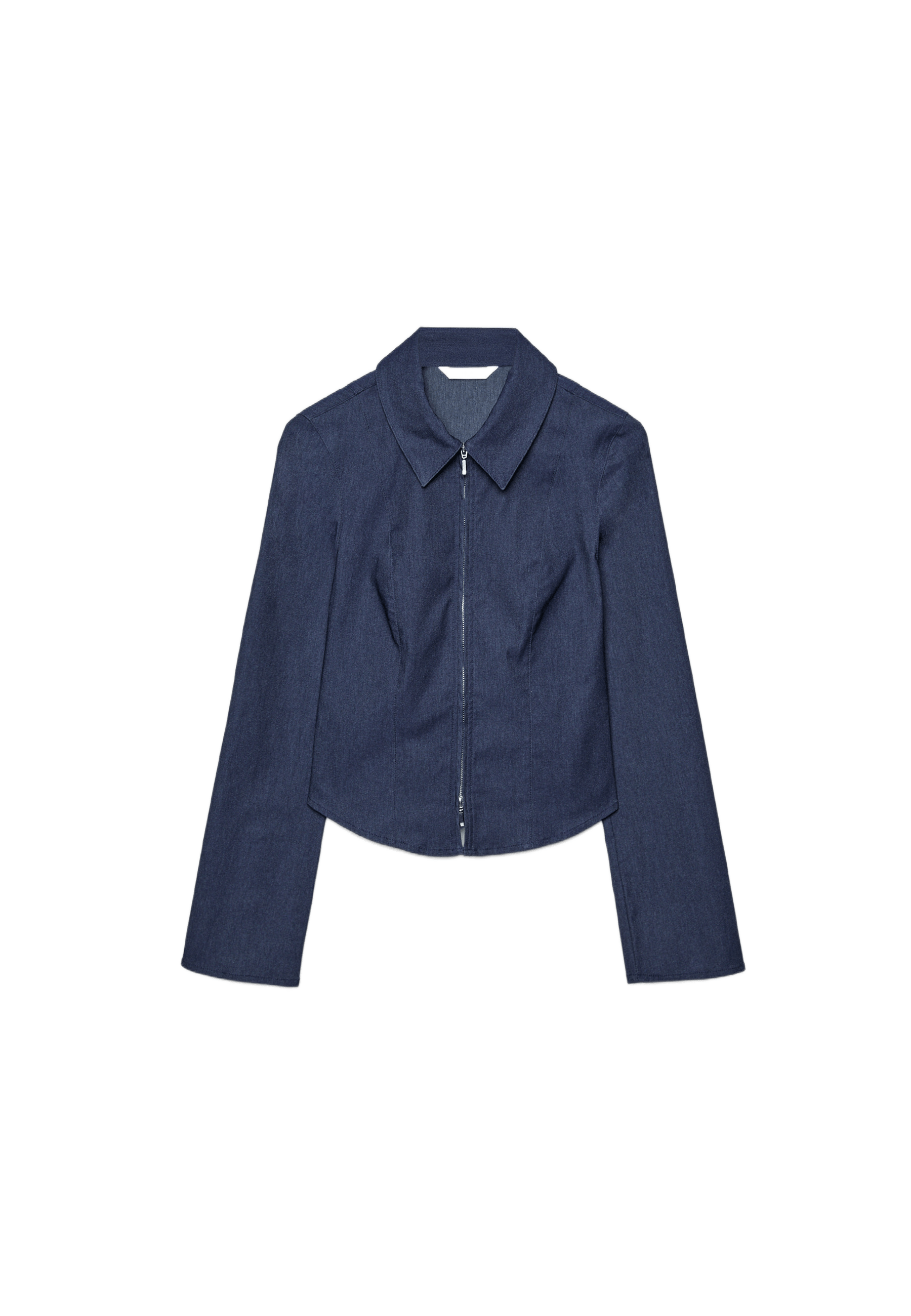 Fitted double zip bengaline denim shirt — OVERDYED BLUE DENIM