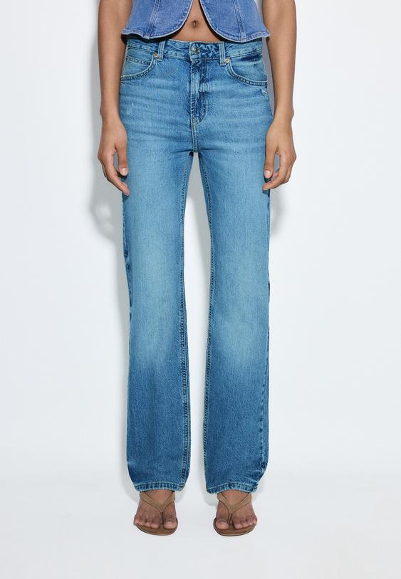 Stradivarius D98 Straight-Leg Jeans Medium Blue Denim 8