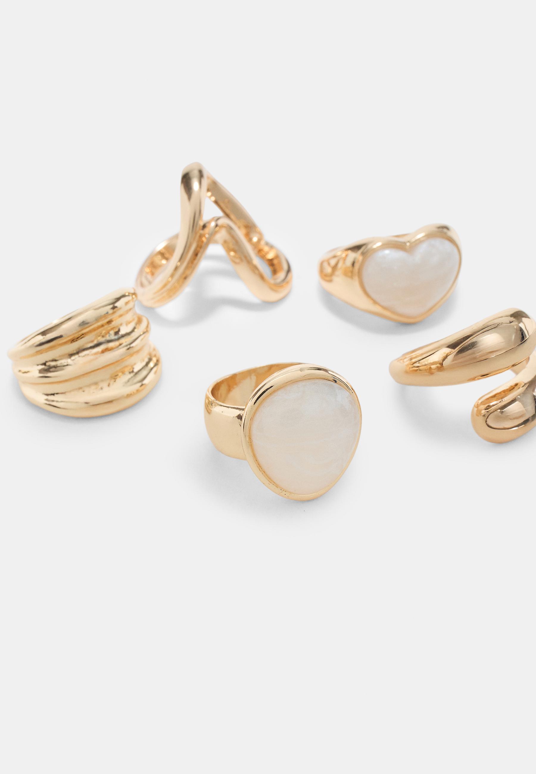 Set of 5 heart rings — Gold