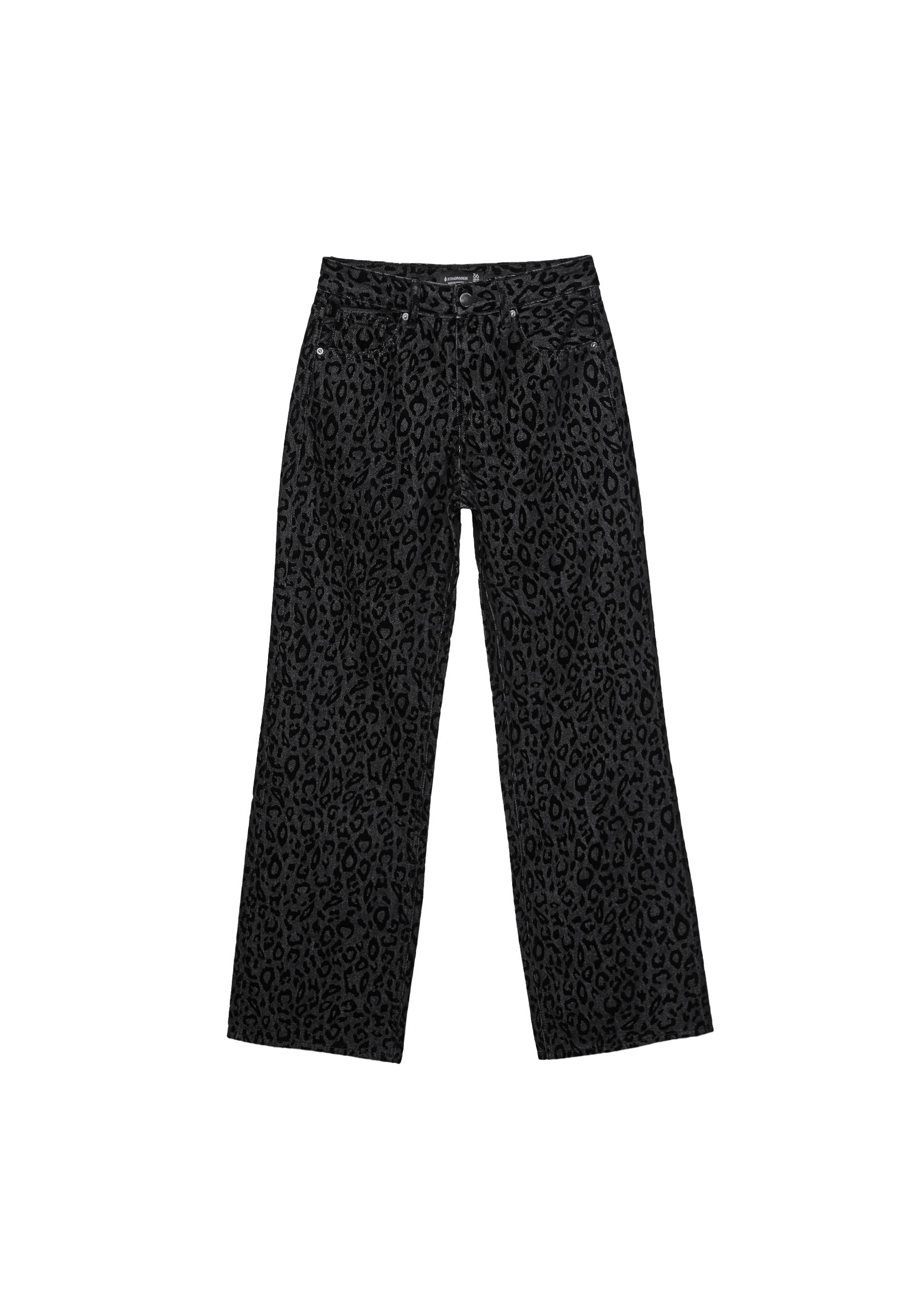 Flocked leopard print jeans — BLACK DENIM WASHED EFFECT 