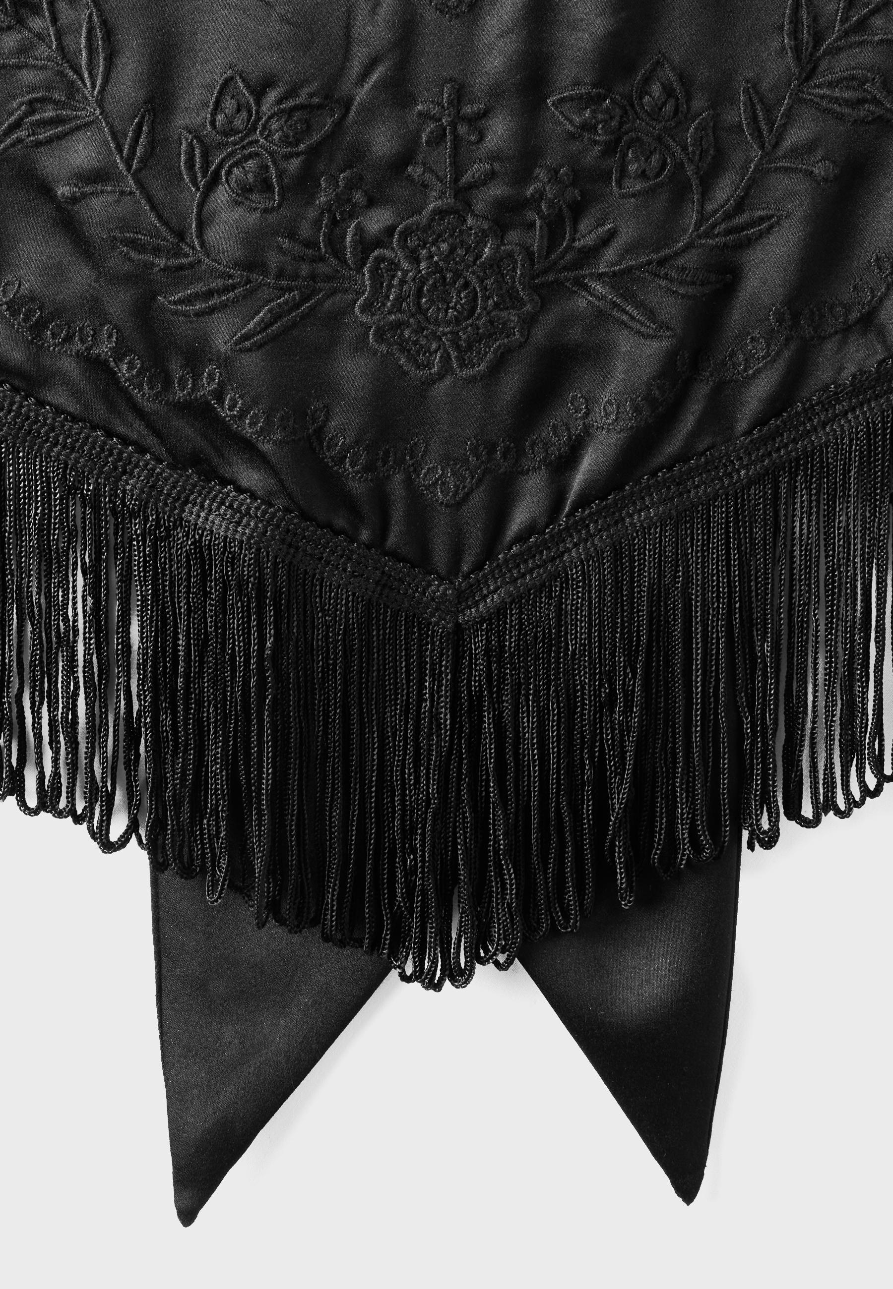 Embroidered fringe bustier top — Black