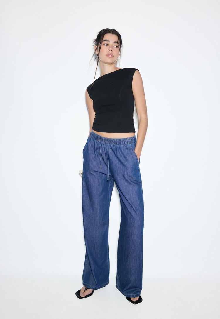 pantalon fluido denim cordon