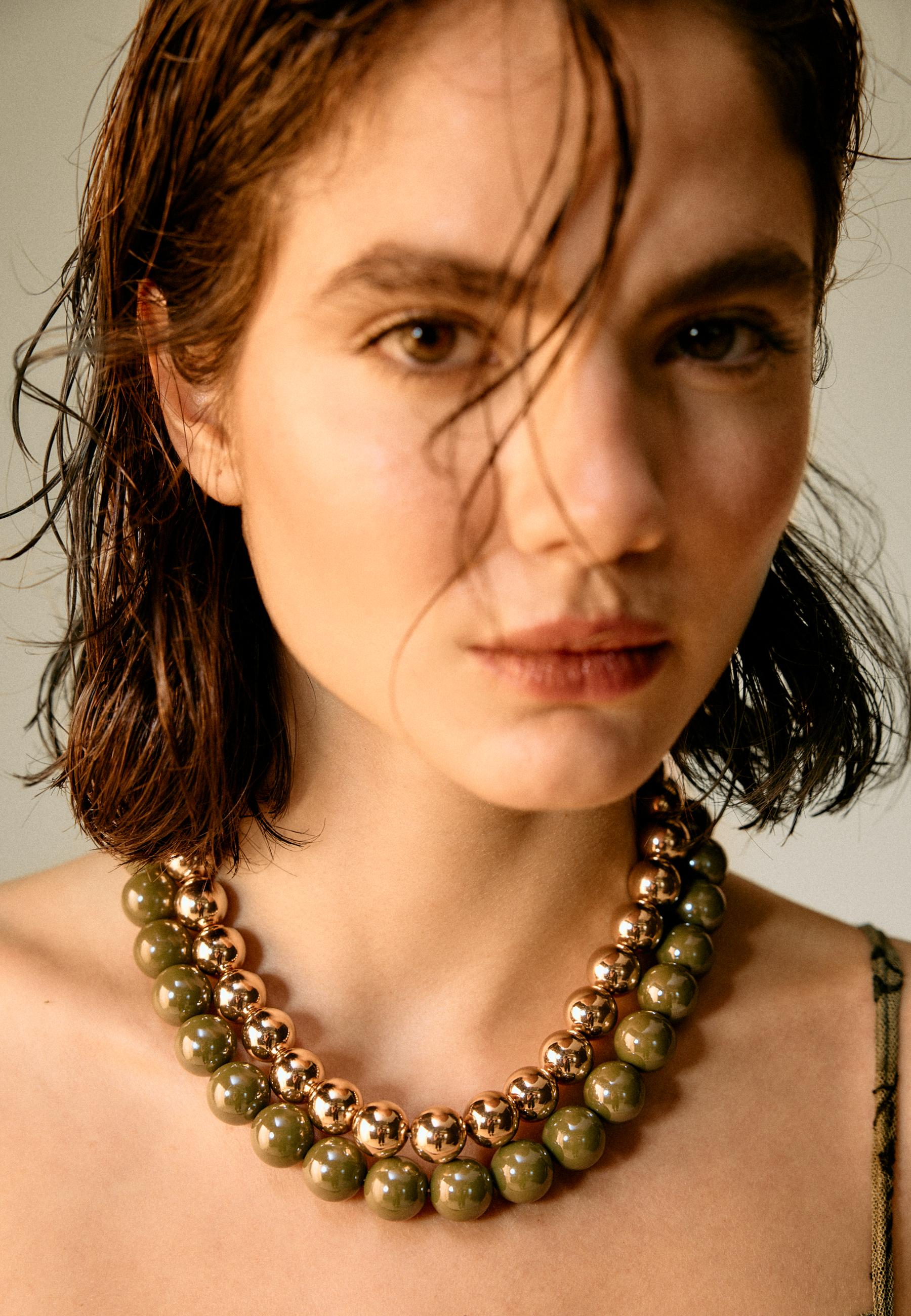Set of 2 bead necklaces — Khaki