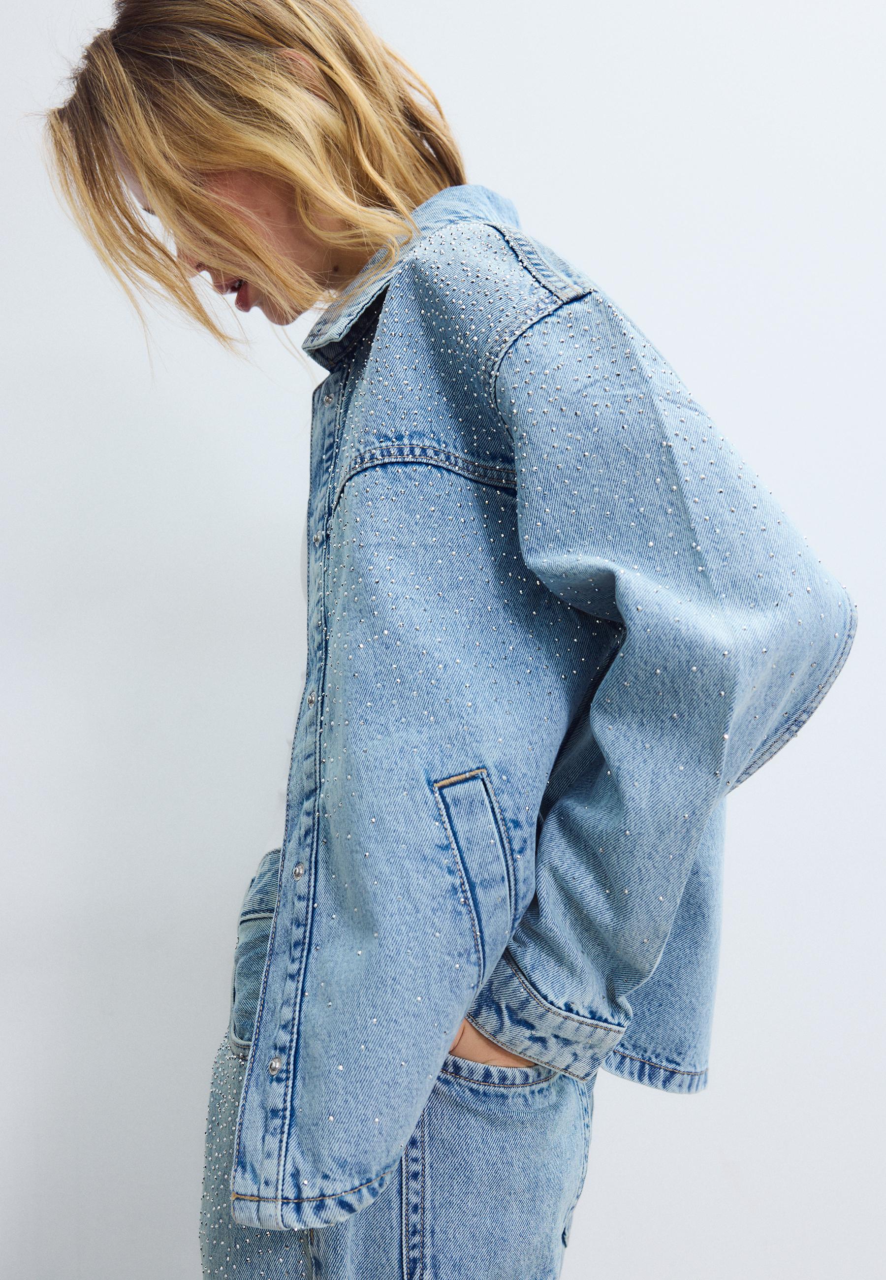 Parlak detaylı yama cepli denim ceket - Görsel 3