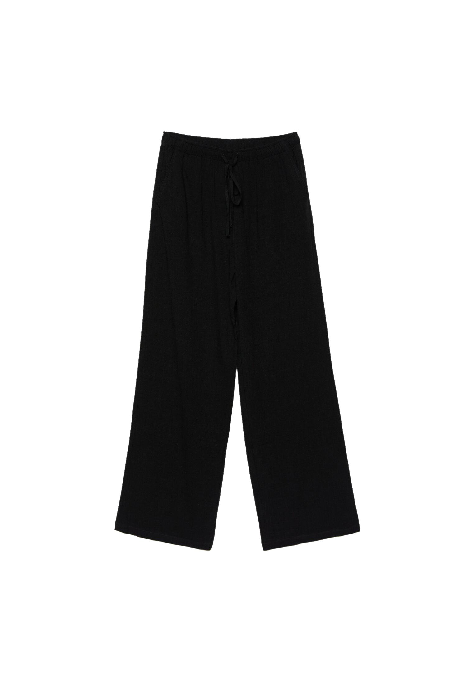 Straight-leg linen-look trousers — Black