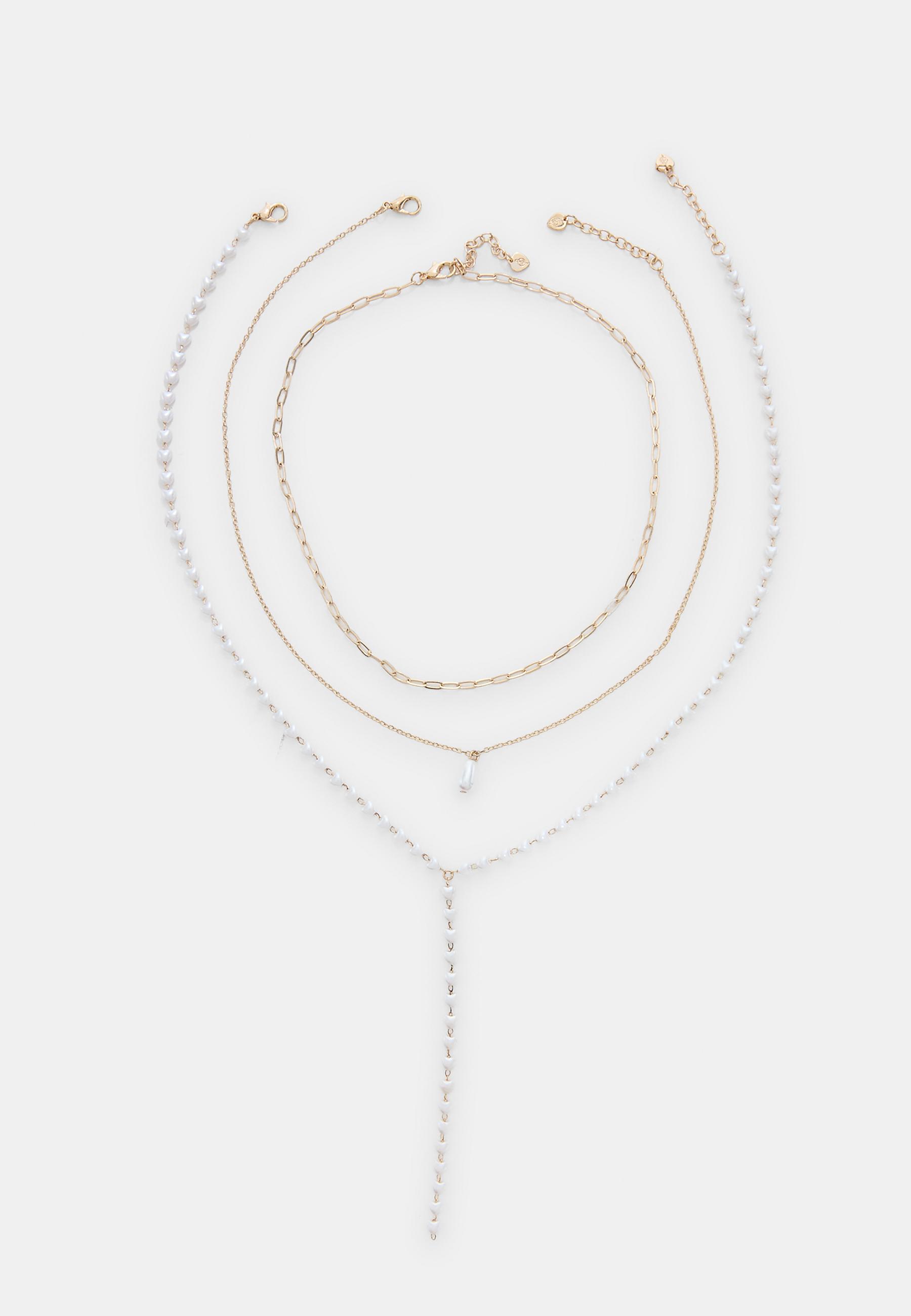 Stradivarius Σετ 3 Κολιέ Lariat Με Πέρλες Χρυσαφί Os