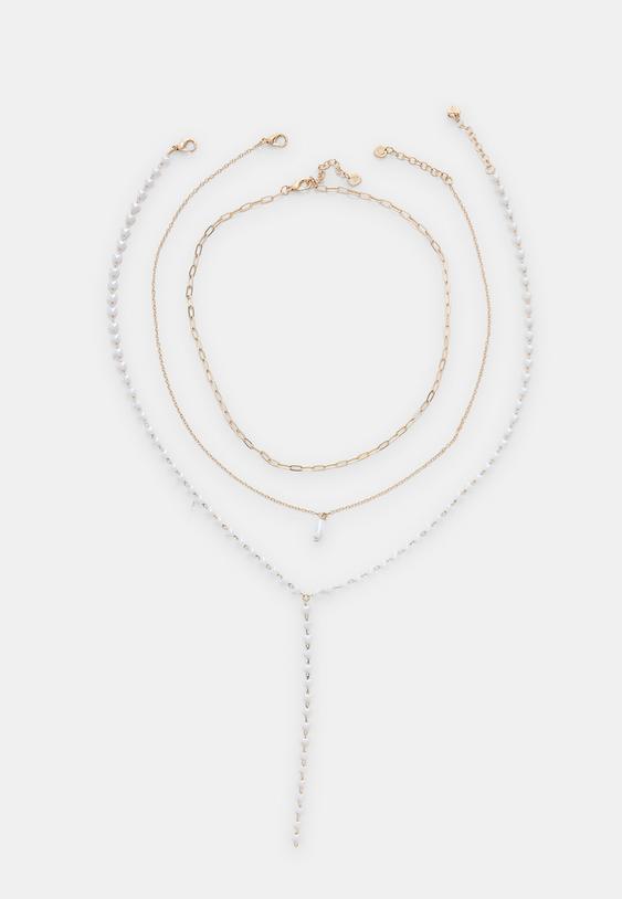 conjunto de 3 colares lariat com perola