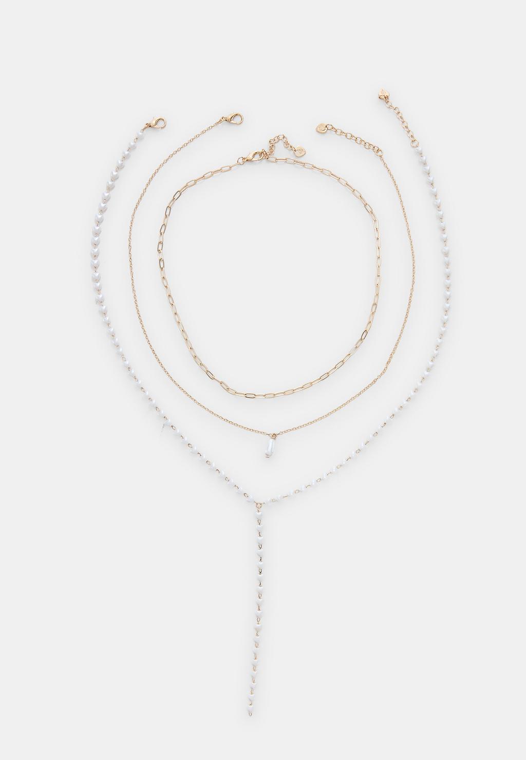 Set Med 3 Halsband Med Syntetisk Pärla