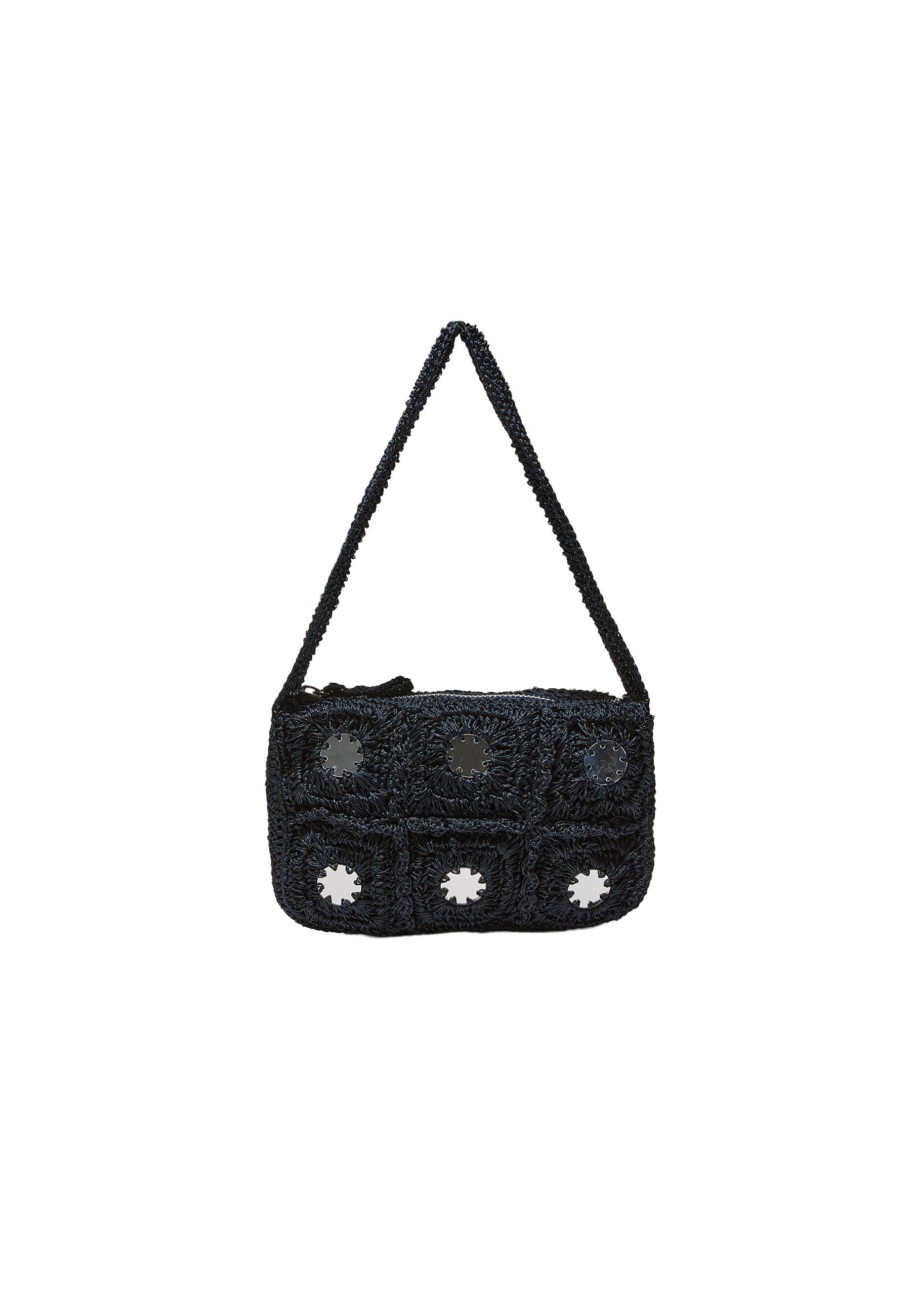 Crochet shoulder bag with mirrors — Navy blue