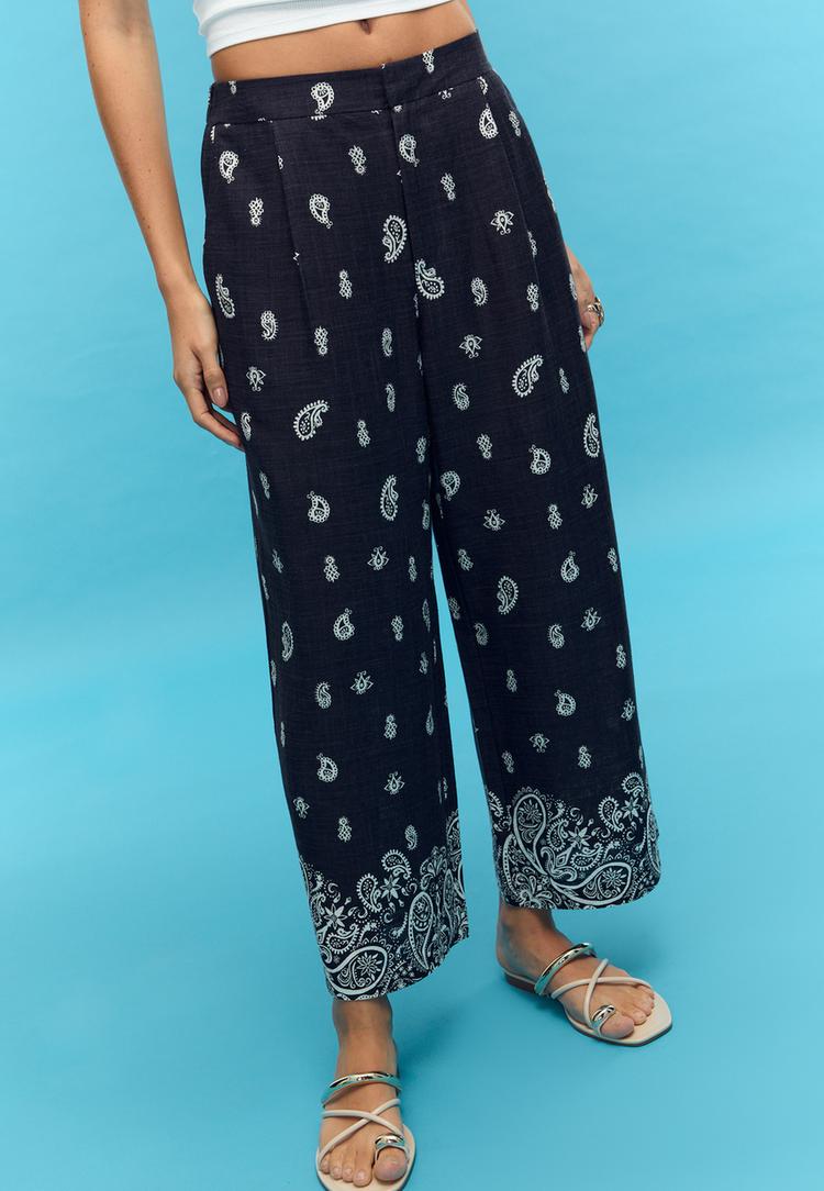 culottebroek met print en linnen