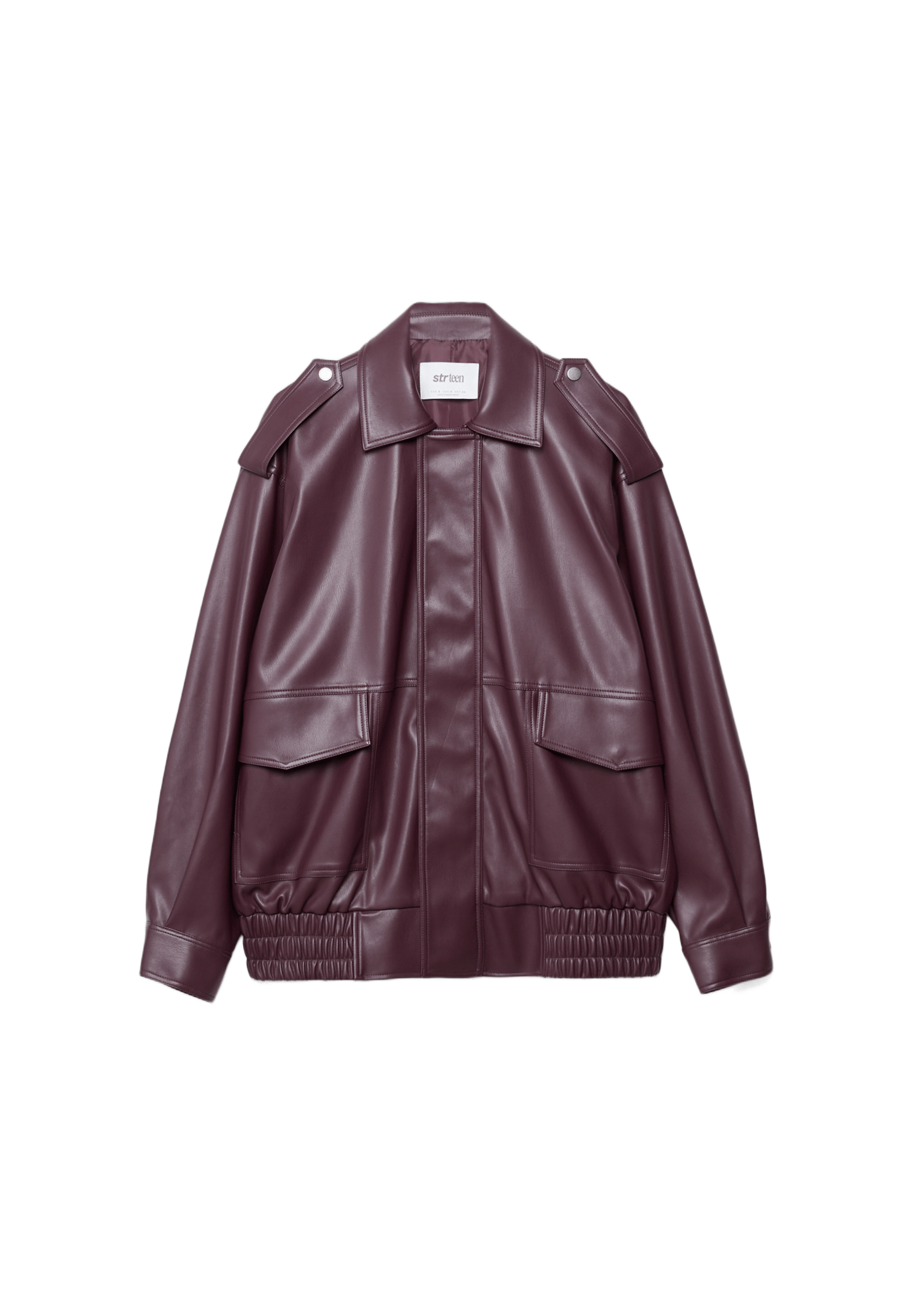 Oversize leather effect biker jacket — Burgundy