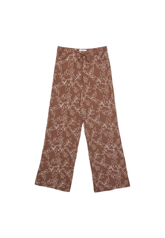 Keten karışımlı işlemeli straight fit pantolon_2