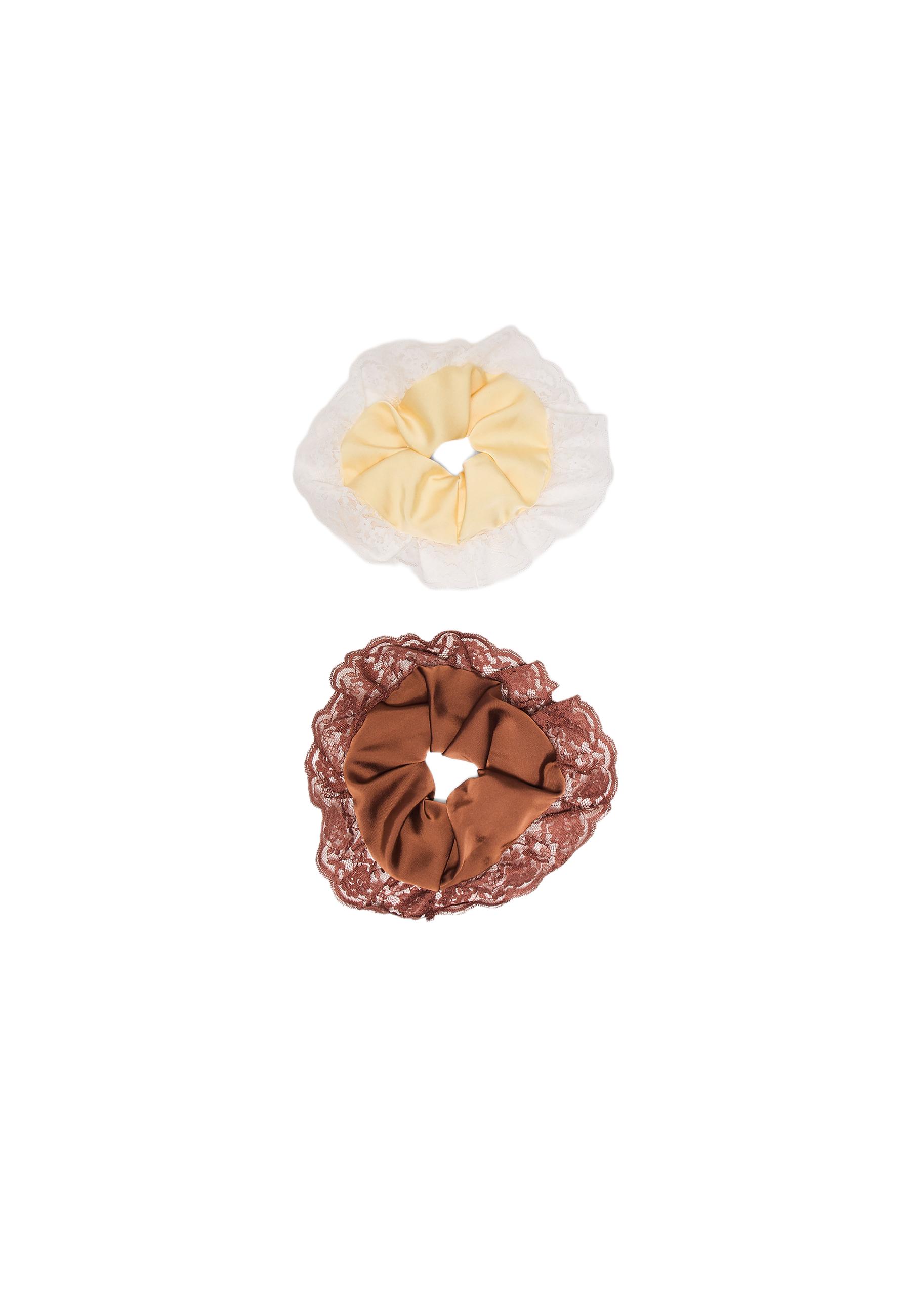 Set of 2 lace scrunchies — Brown