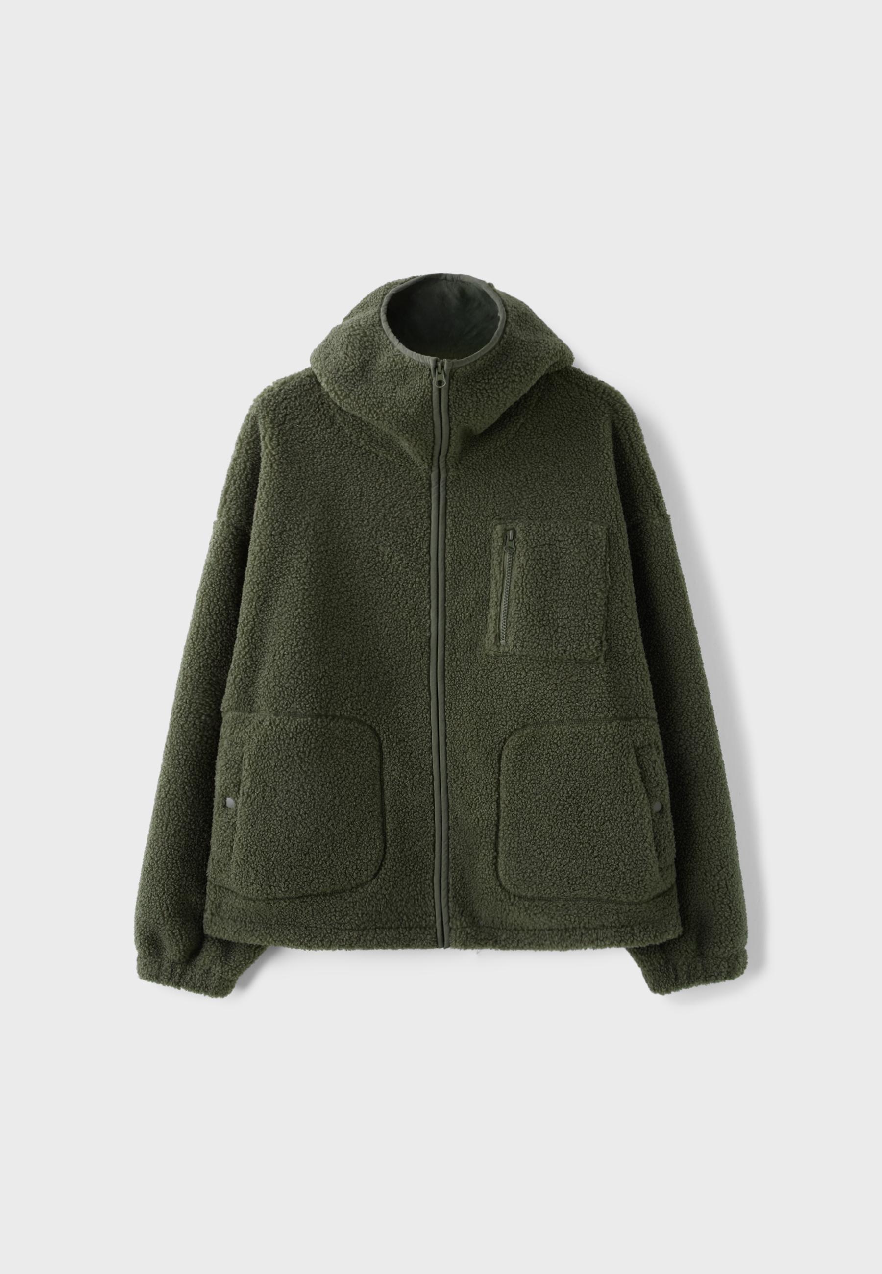 Faux shearling coat with toggles — Khaki