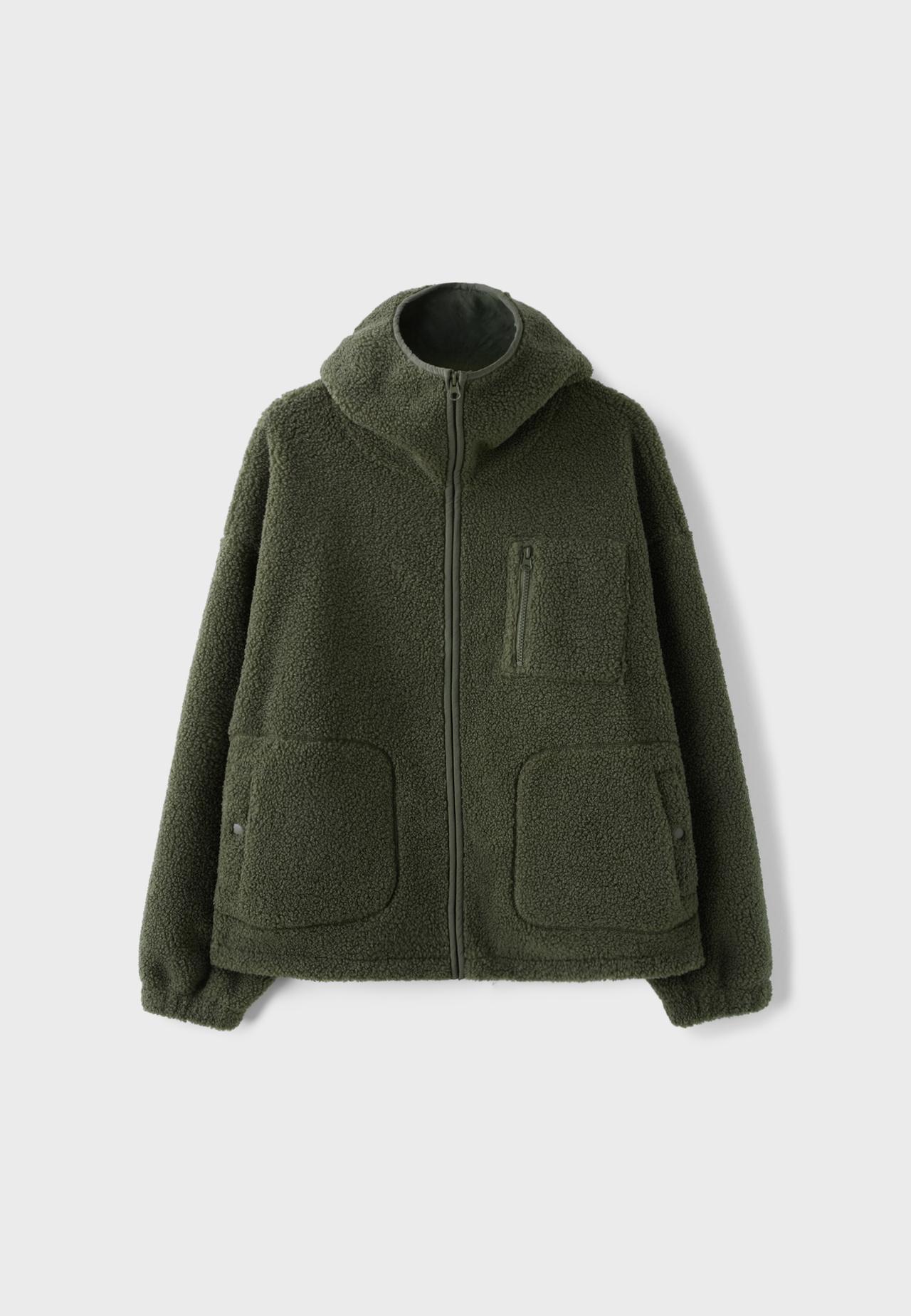 Faux shearling coat with toggles — Khaki