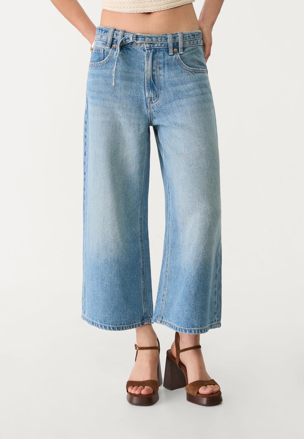 Jeans jupe-culotte fluide ceinture