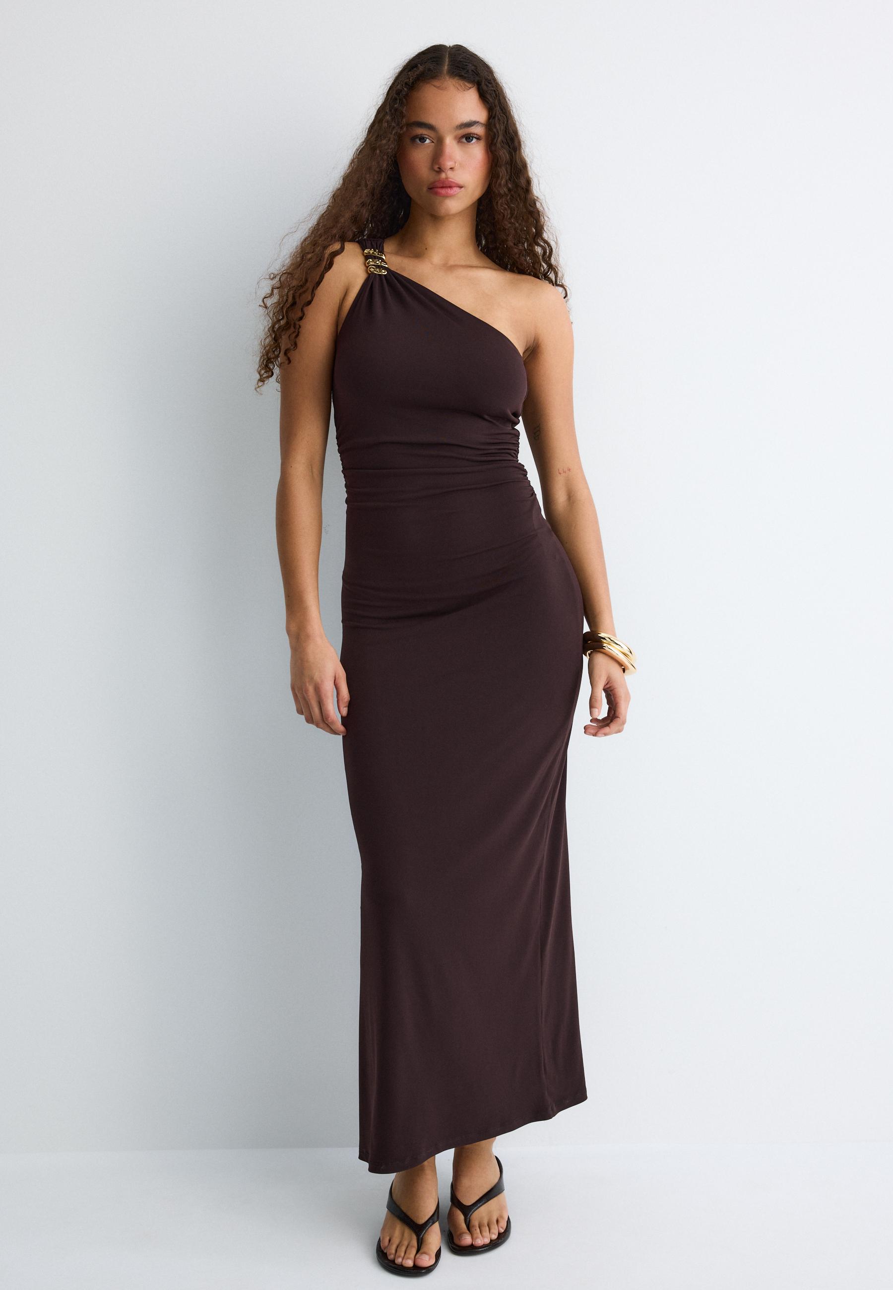 Metallic detail dress — Brown