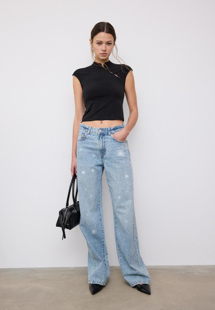 jeans straight fit con strass