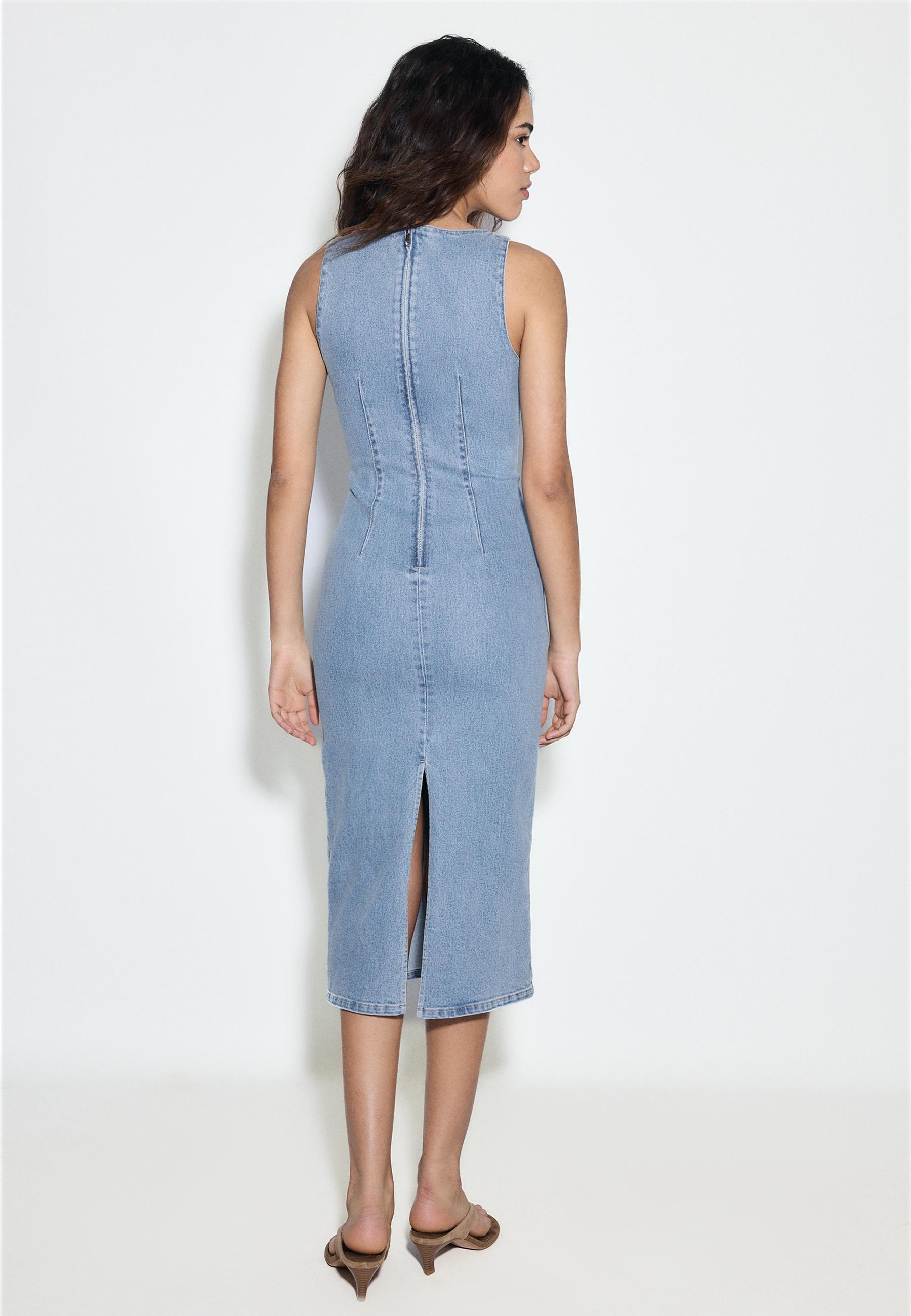 Denim midi elbise - Görsel 6