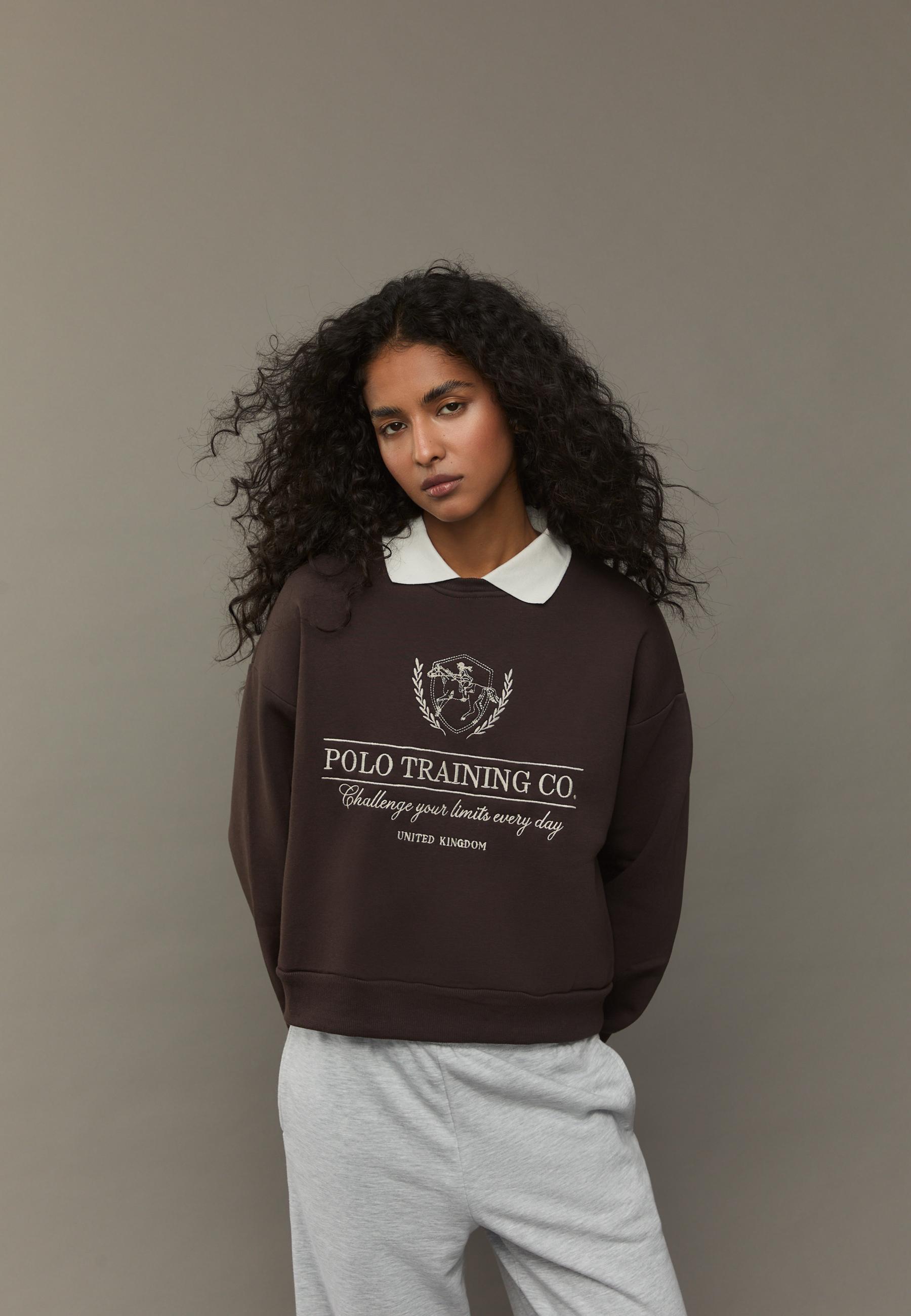 Embroidered sweatshirt with polo collar - Women's fashion
