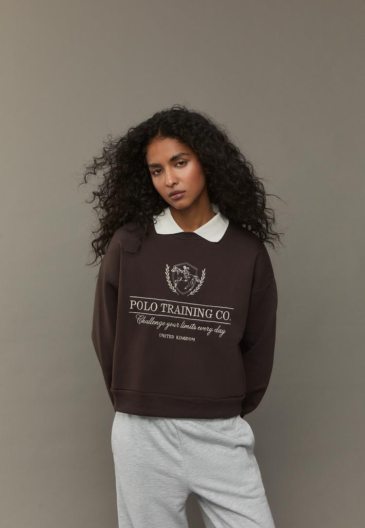 sweat shirt brode col polo