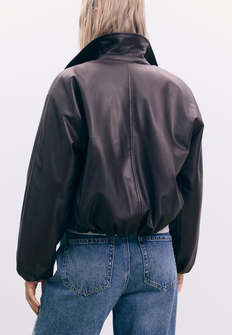 faux leather quilted bomber jacket