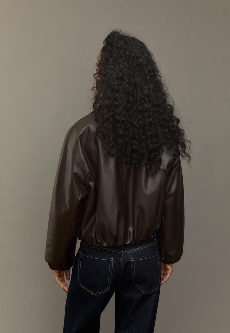 faux leather quilted bomber jacket